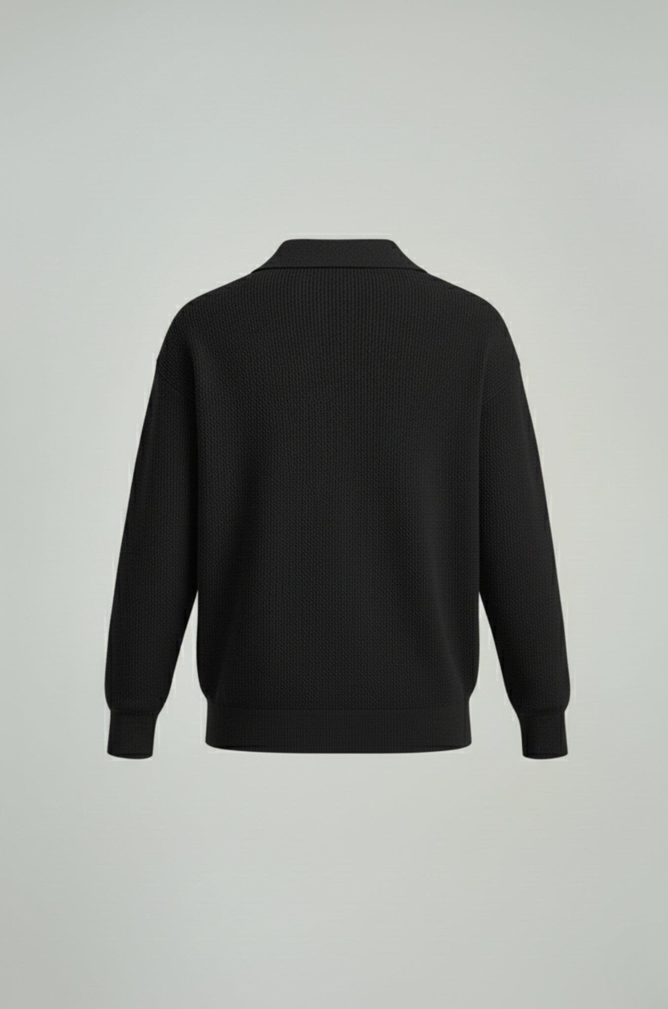 Men's knitted shirt with long sleeves and lapel collar – Black – Regular Fit