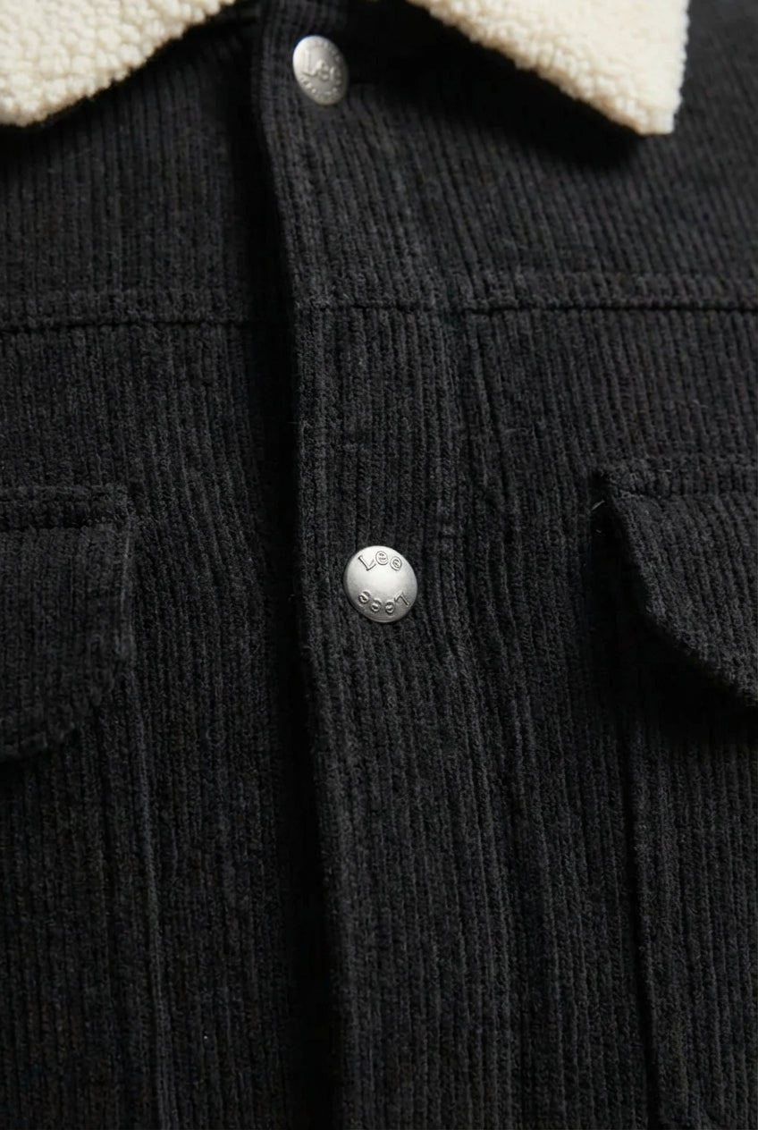 men's corduroy jacket - with Sherpa Collar and Snap Buttons - Black lo