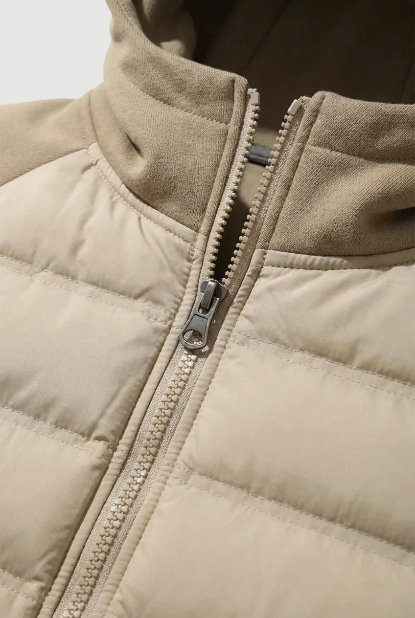 Loose Fit Hooded Jacket with Down – Khaki Beige