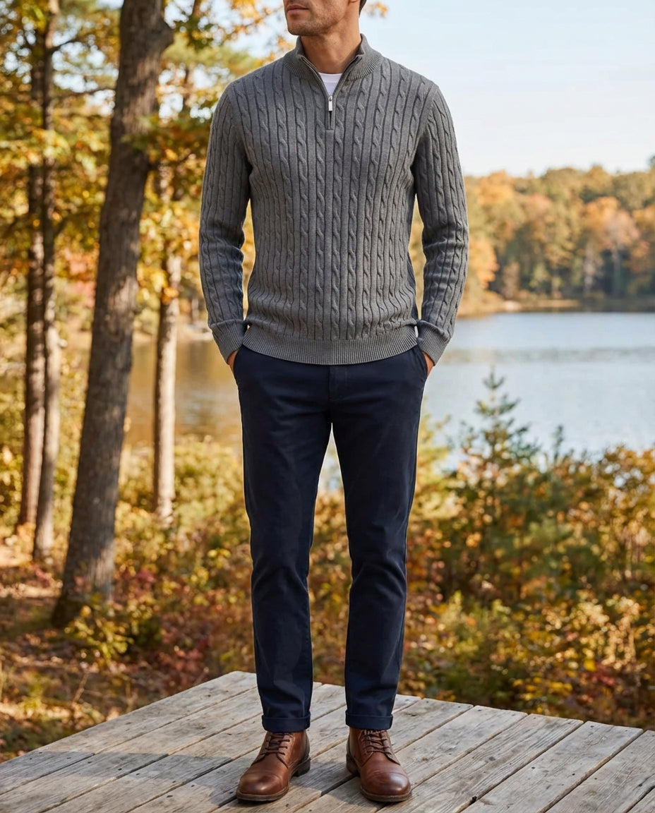 The Old Money Quarter Zip Knit Gray