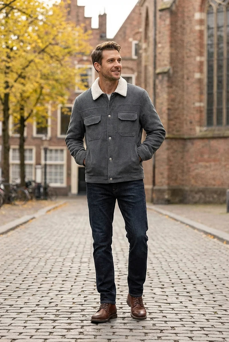 men's corduroy jacket - with Sherpa Collar and Snap Buttons