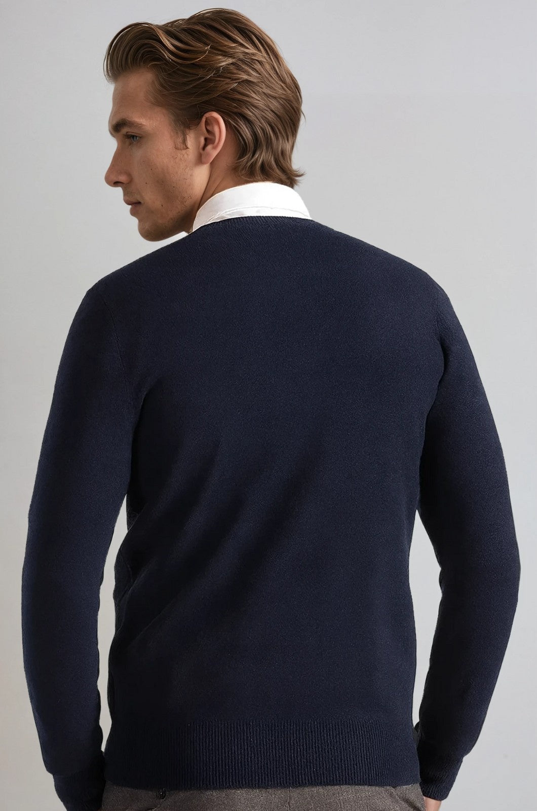 Men's Classic Crew Neck Pullover Sweater – Solid Color, Ribbed Details, Casual Fit – Navy