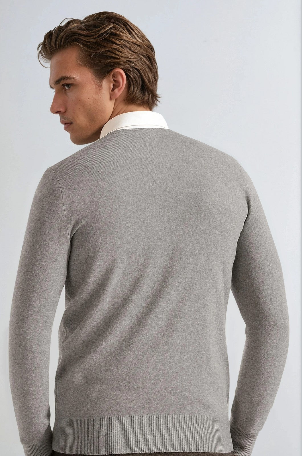 Men's Classic Crew Neck Pullover Sweater – Solid Color, Ribbed Details, Casual Fit – Gray