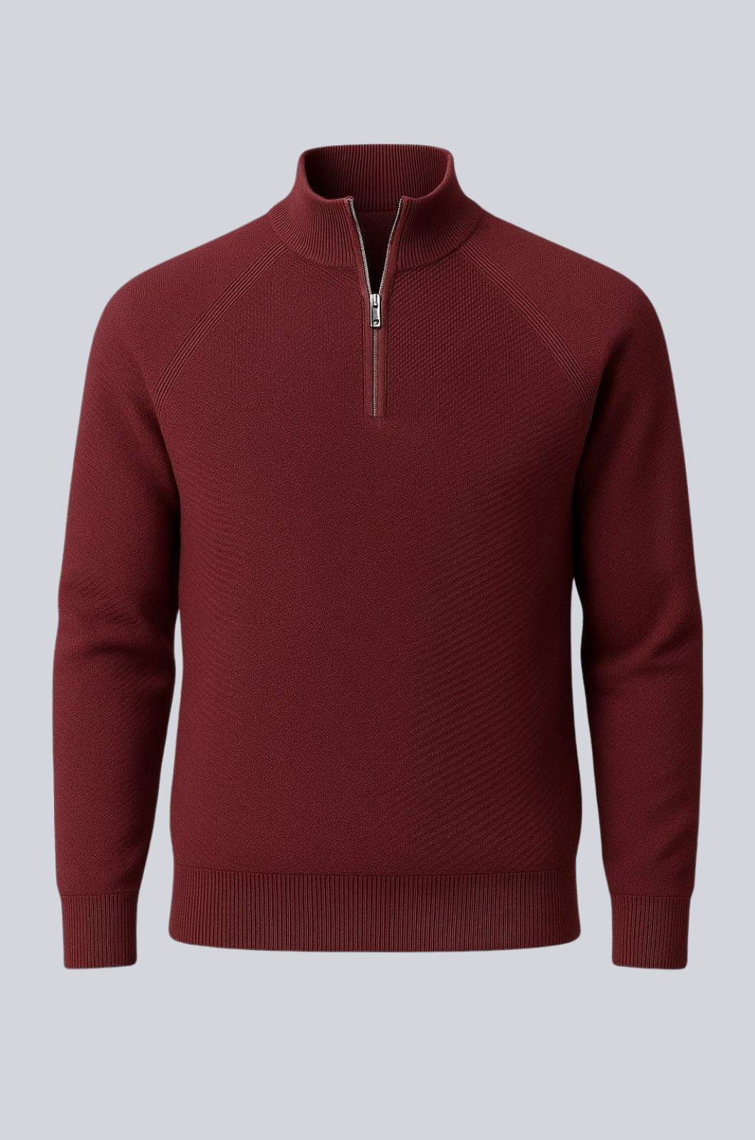 Men's Half-Zip Sweater with Stand-Up Collar – Burgundy