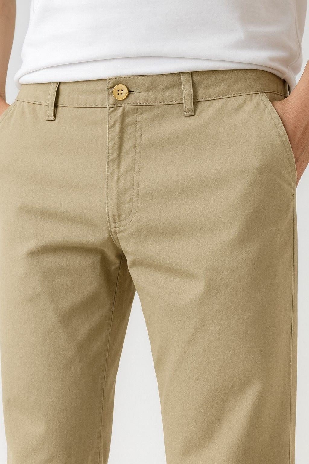 Trousers – Straight Fit Cotton with Stretch – Khaki – Four Seasons – Office & Casual