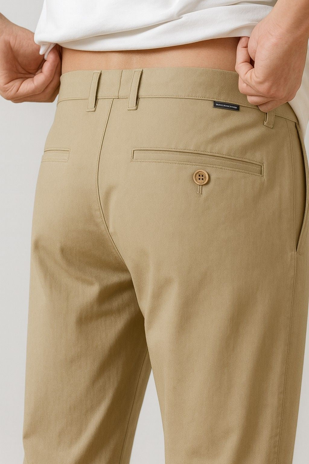 Trousers – Straight Fit Cotton with Stretch – Khaki – Four Seasons – Office & Casual