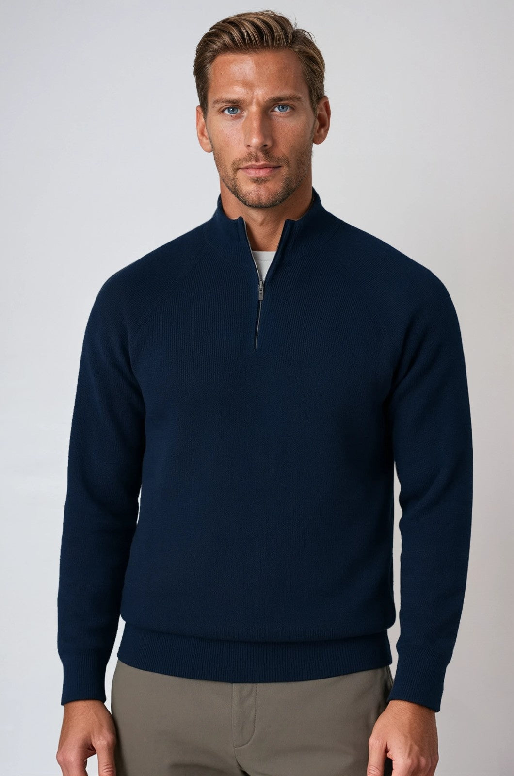 Men's Half-Zip Sweater with Stand Collar – Royal Blue