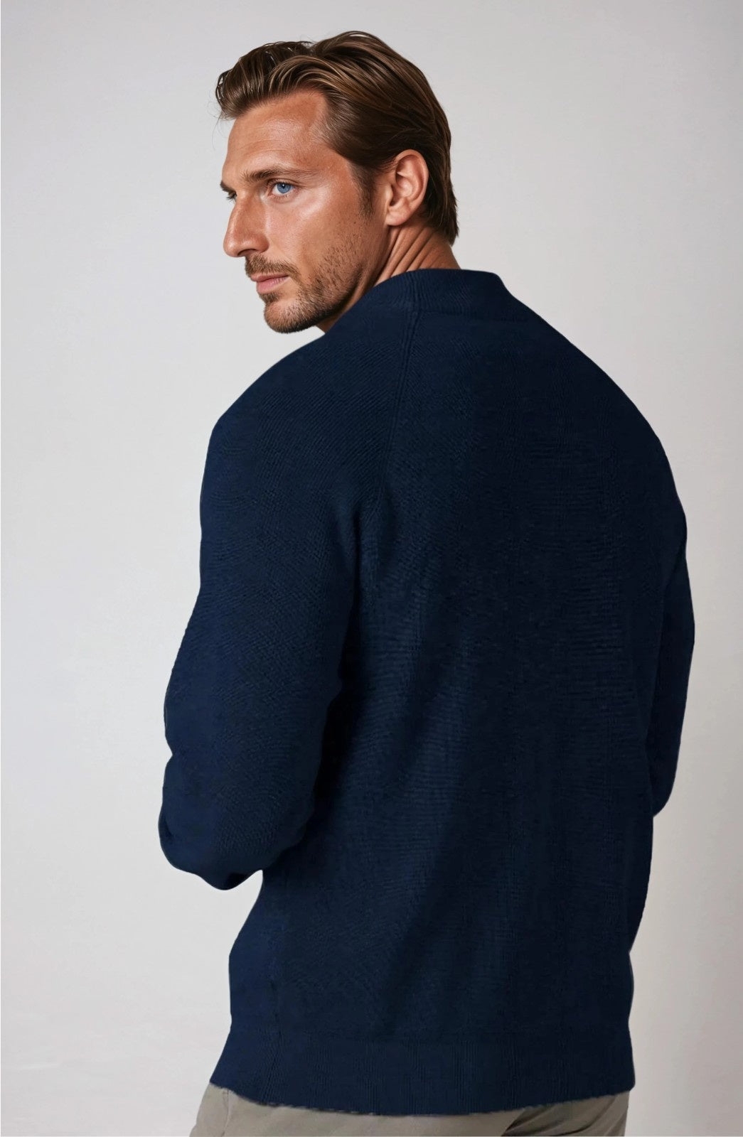 Men's Half-Zip Sweater with Stand Collar – Royal Blue