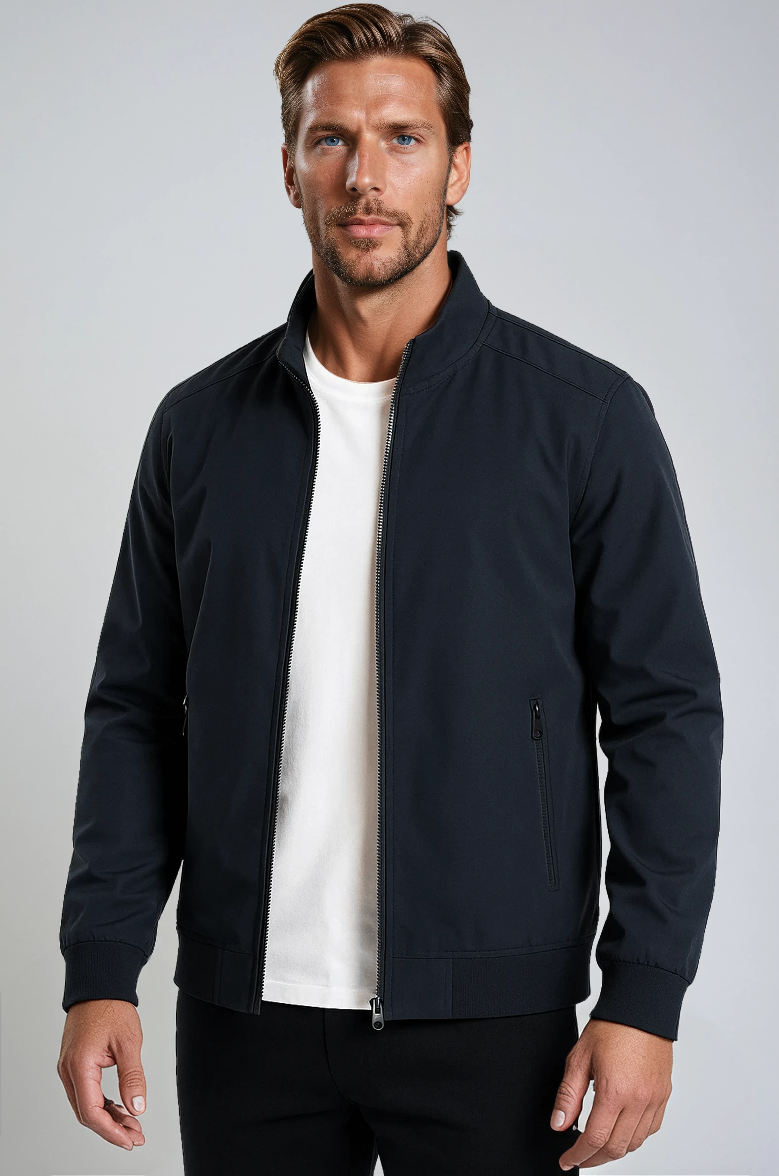 Classic Dark Blue Bomber Jacket