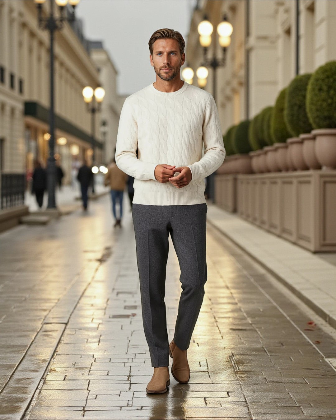 Cable-Knit Wool Crewneck Sweater - White