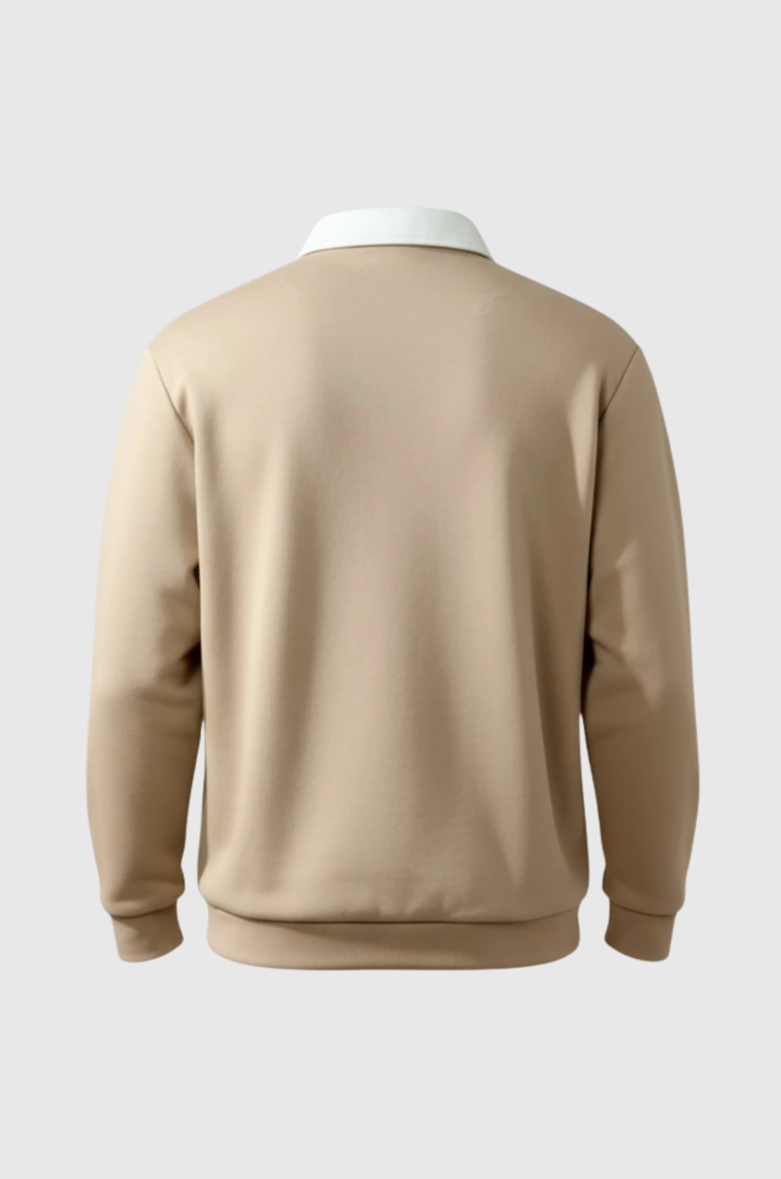 Men's Sweatshirt with Contrast Collar and Polo Neck – Beige