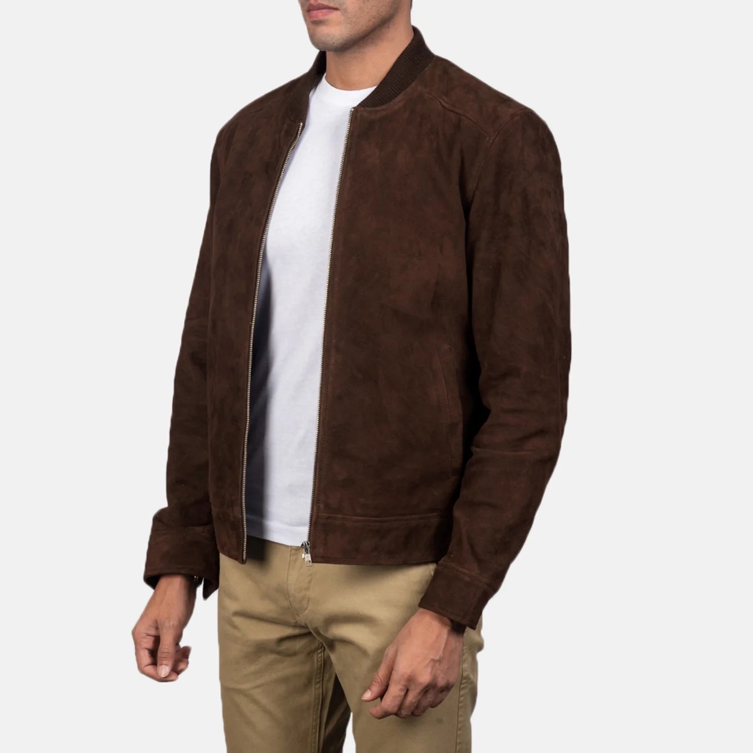 Mocha Suede Bomber Jacket
