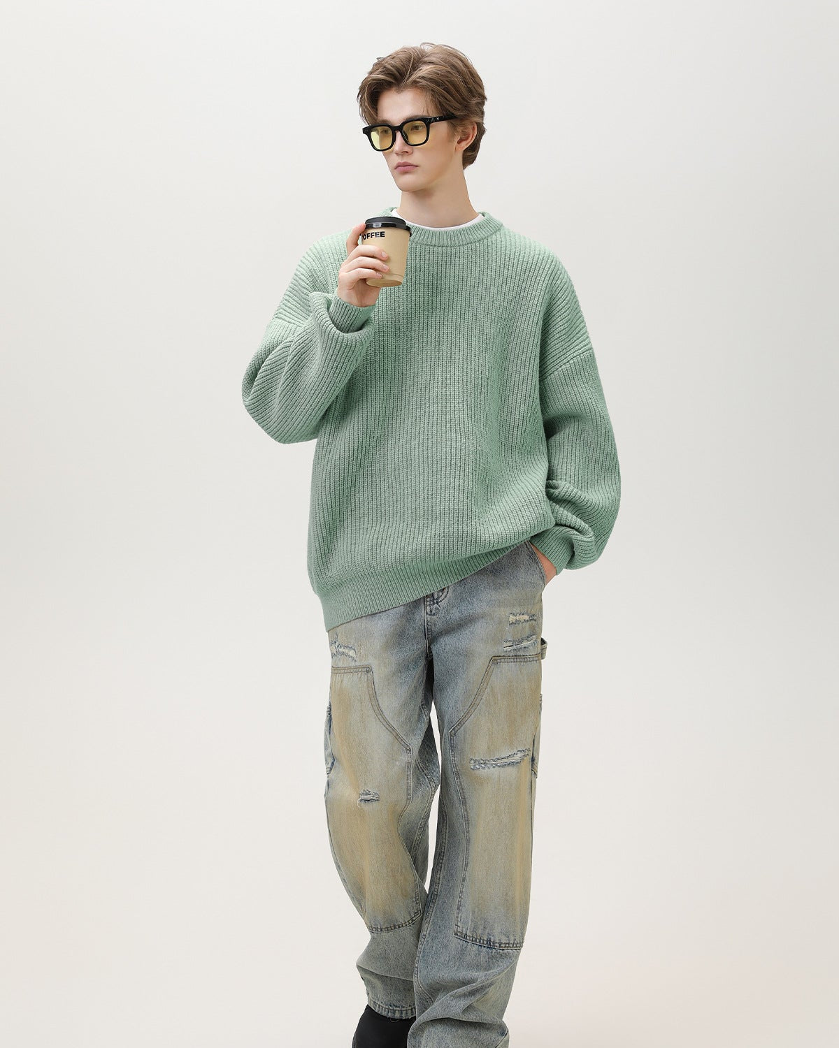 Sunday Scare Oversized Knit Relaxed Crewneck Sweater