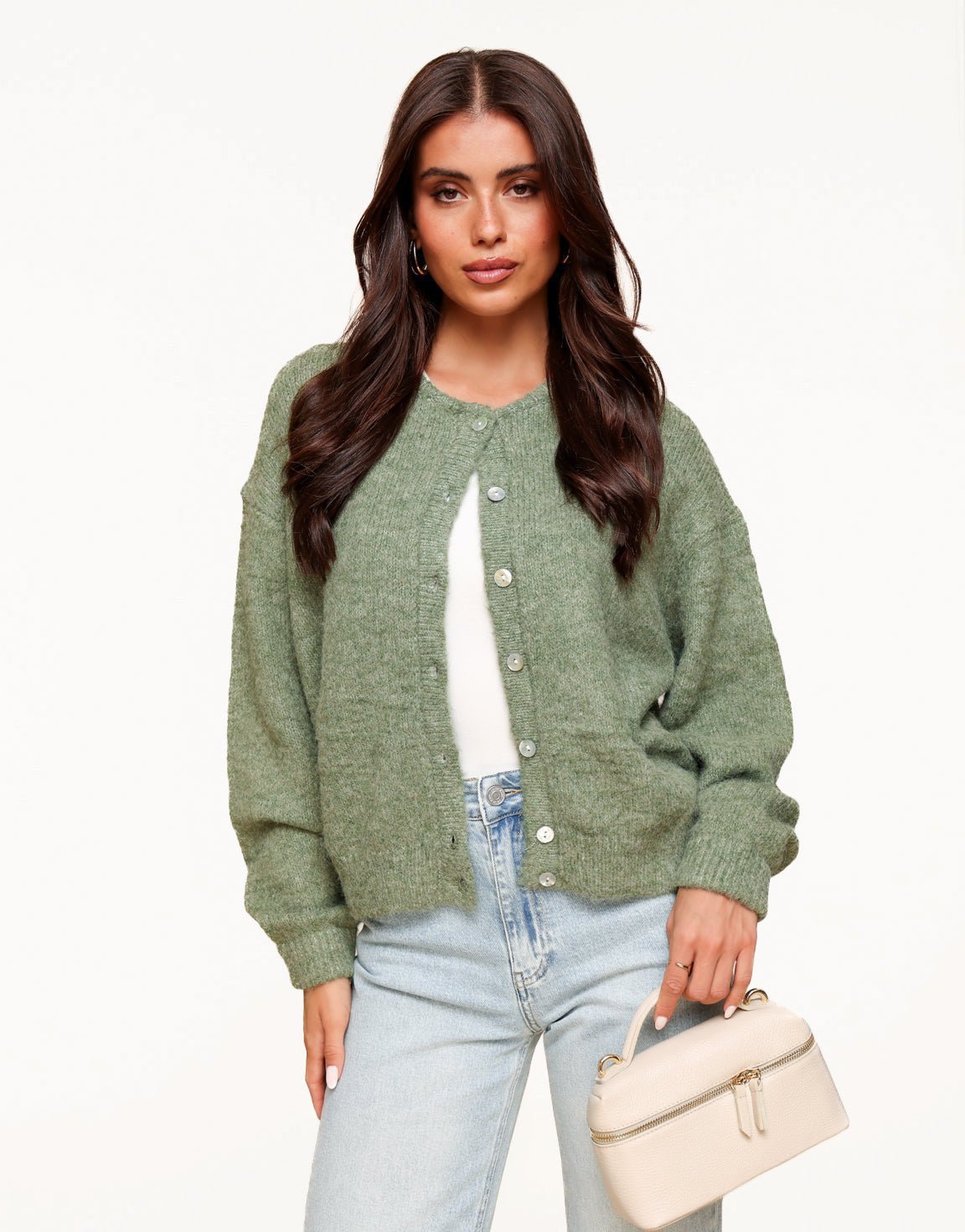Army Green Basic Knitted Cardigan