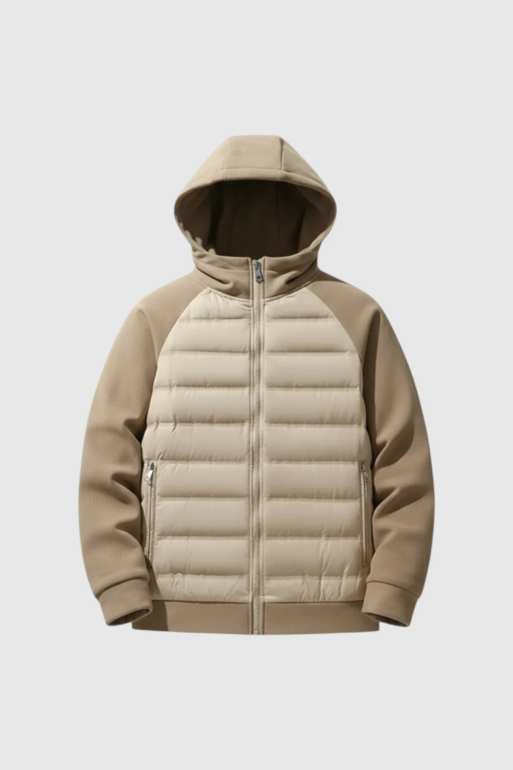 Loose Fit Down Jacket with Hood – Khaki Beige