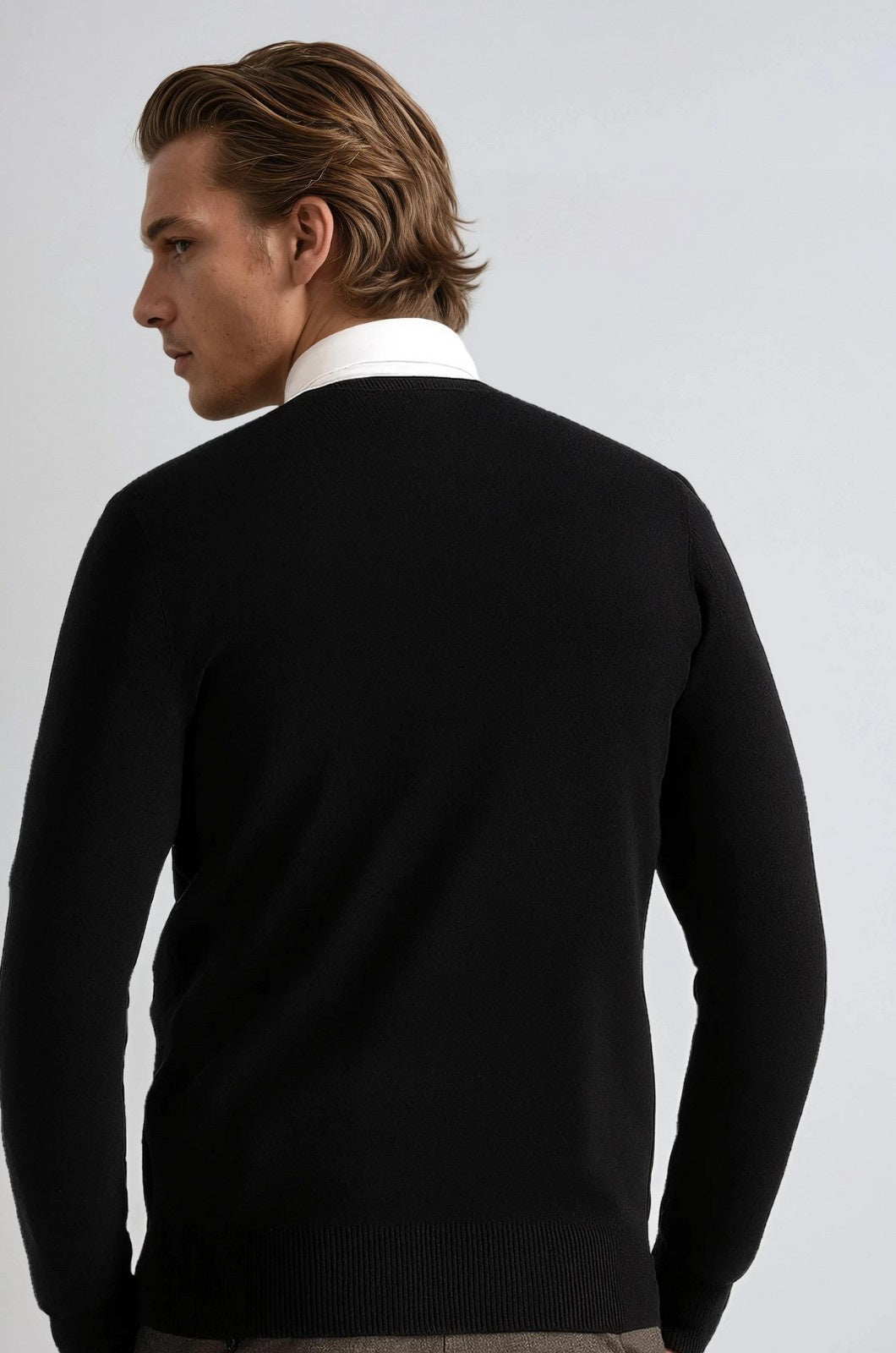 Men's Classic Crew Neck Pullover Sweater – Solid Color, Ribbed Details, Casual Fit – Black