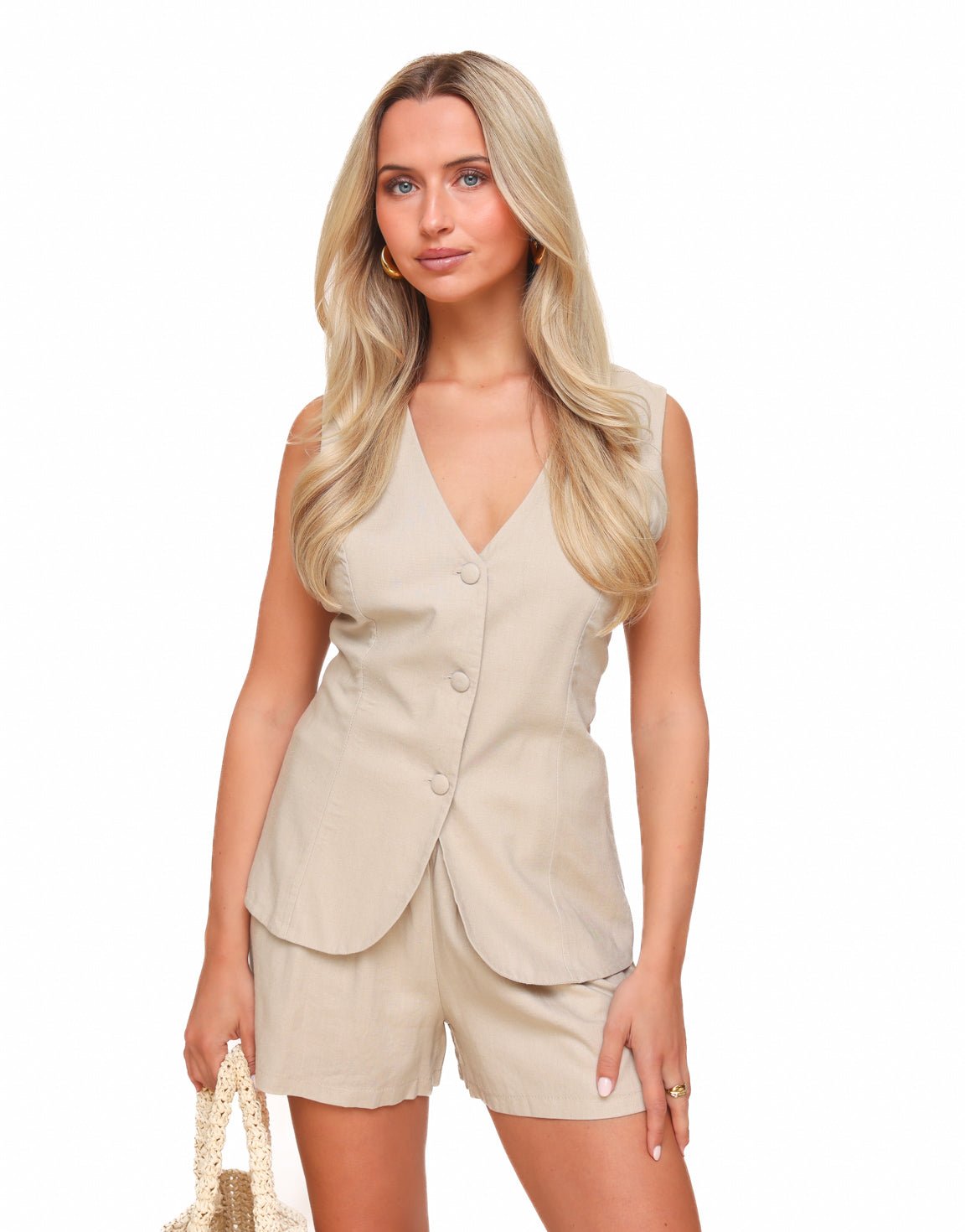 Beige Linen Bow - Gilet