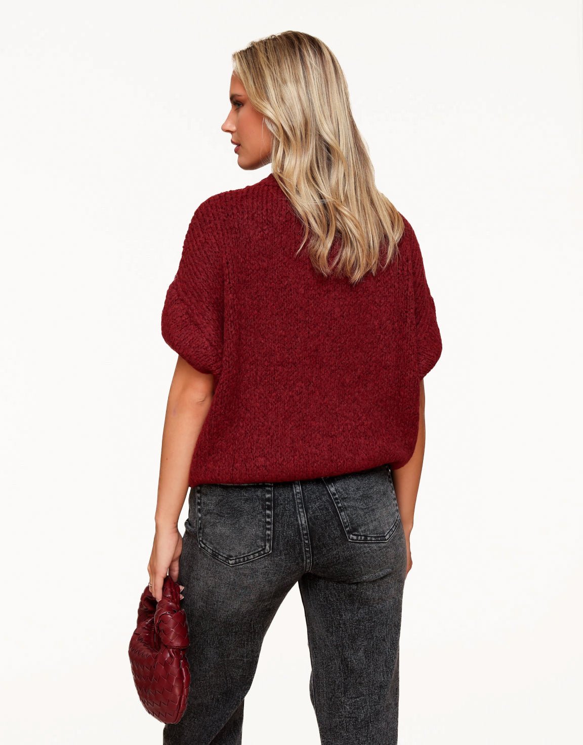 Bordeaux Wool Knitted 3/4 Sleeves - Sweater