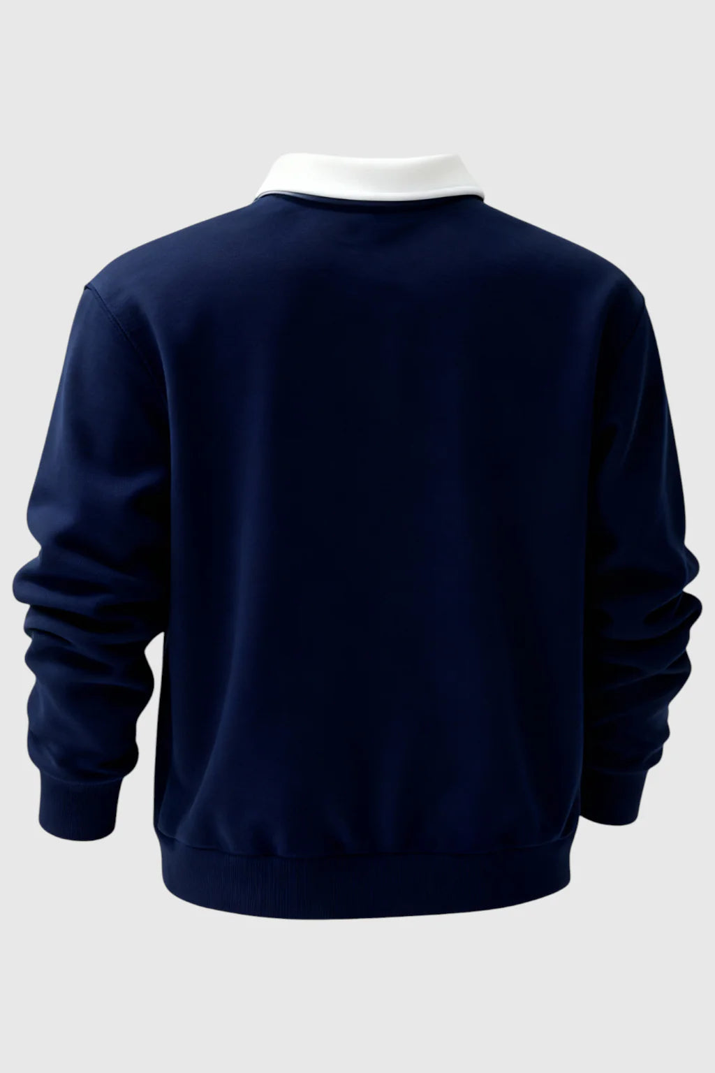 Men's Sweatshirt with Contrast Collar and Polo Neck – Dark Blue