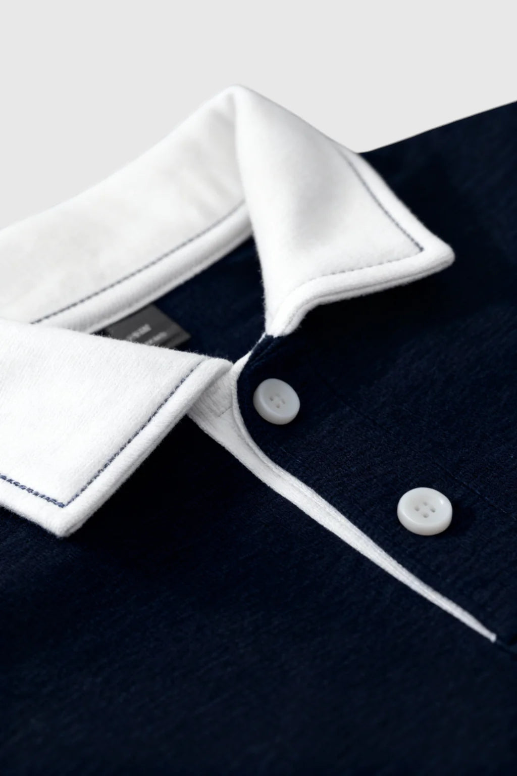 Men's Sweatshirt with Contrast Collar and Polo Neck – Dark Blue