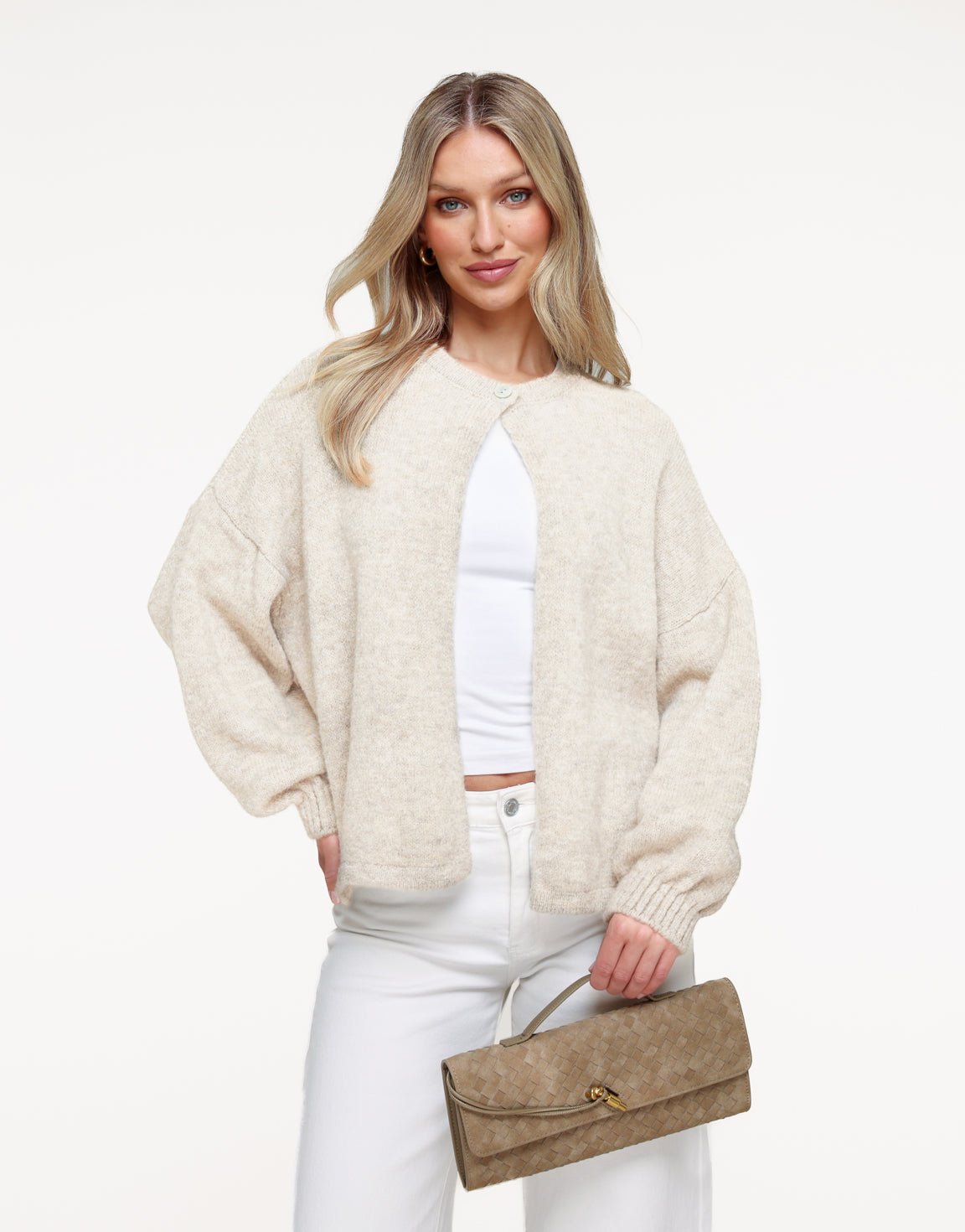 Cream Knitted Button - Cardigan
