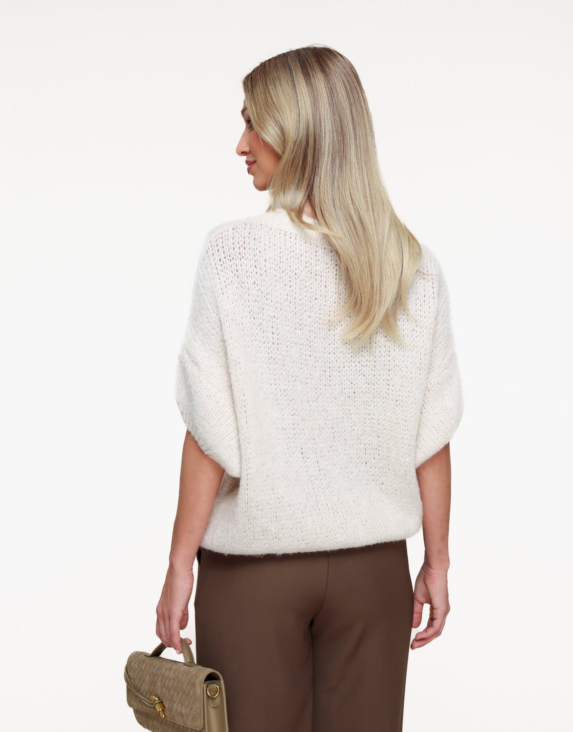 Cream Knitted Wool 3/4 Sleeve - Sweater