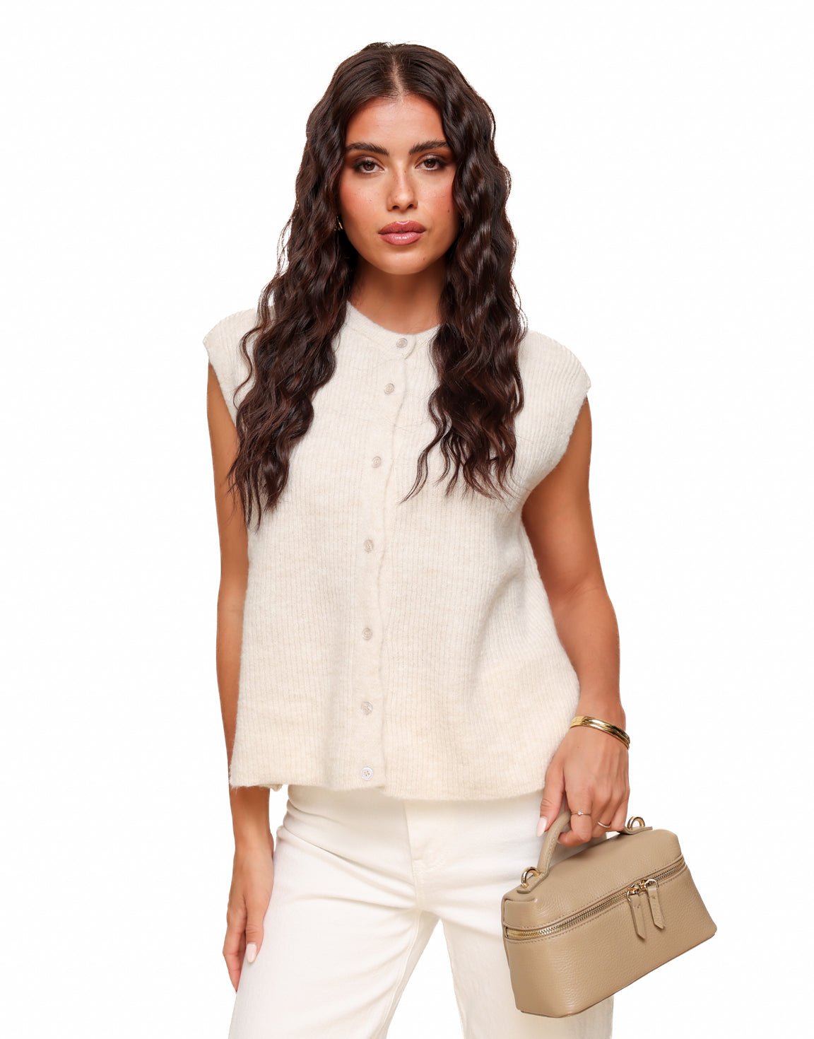 Cream Sleeveless Gilet - Vest