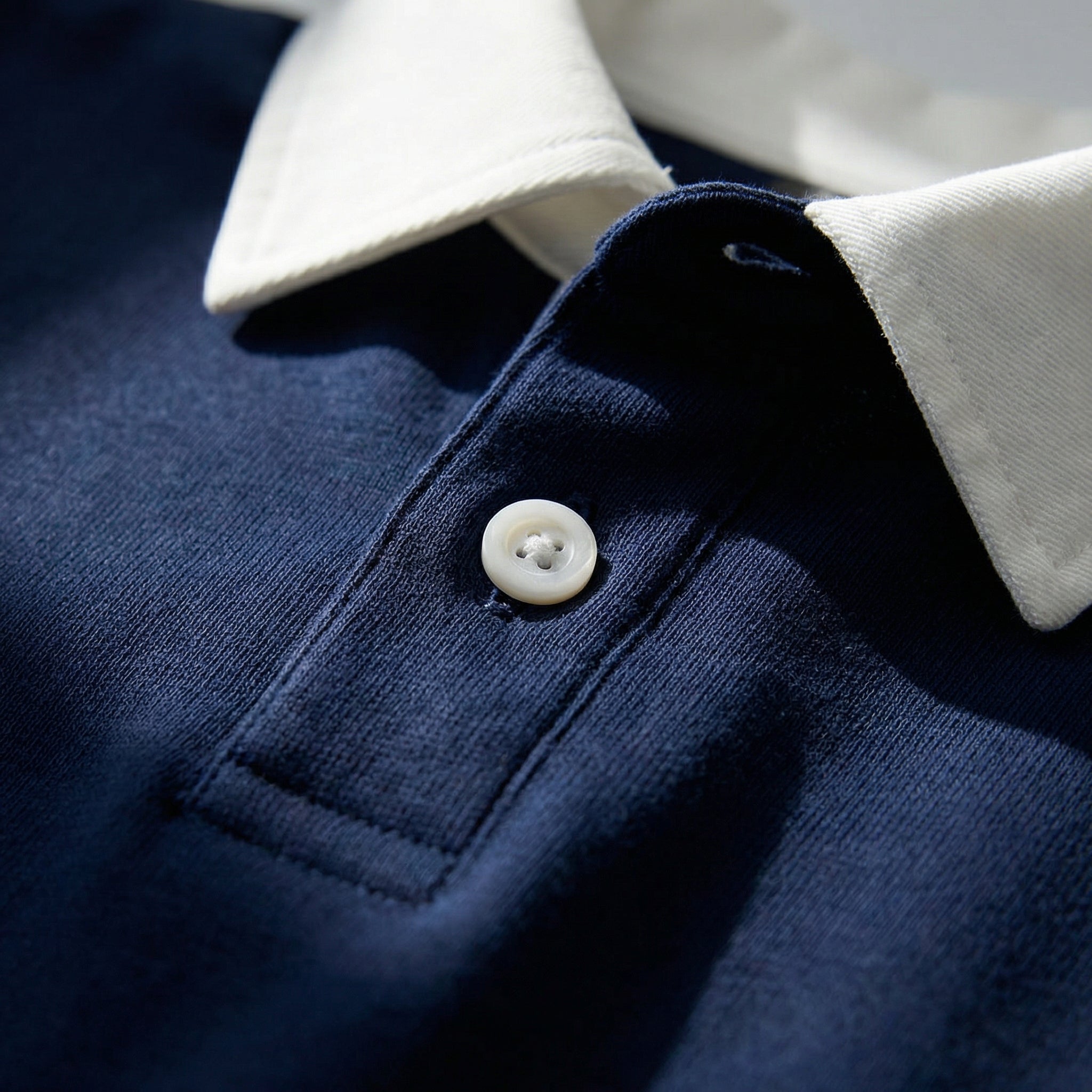 Men's Sweatshirt with Contrast Collar and Polo Neck – Dark Blue