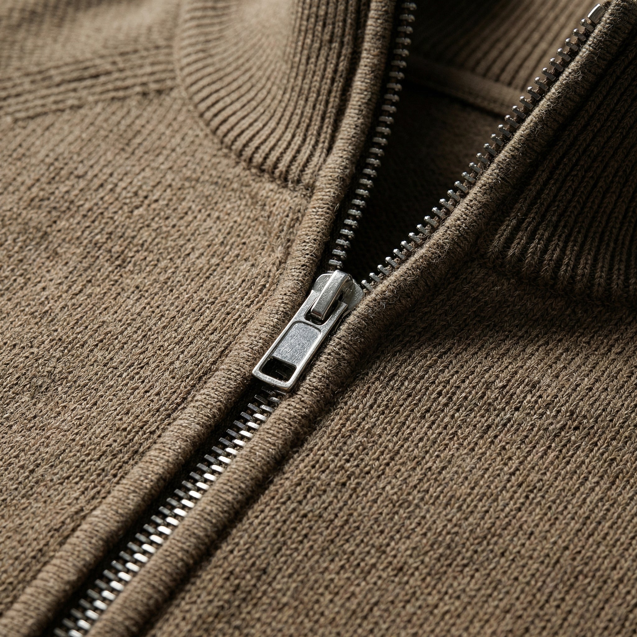 Men's Half-Zip Knit Sweater with Stand Collar – Taupe Brown