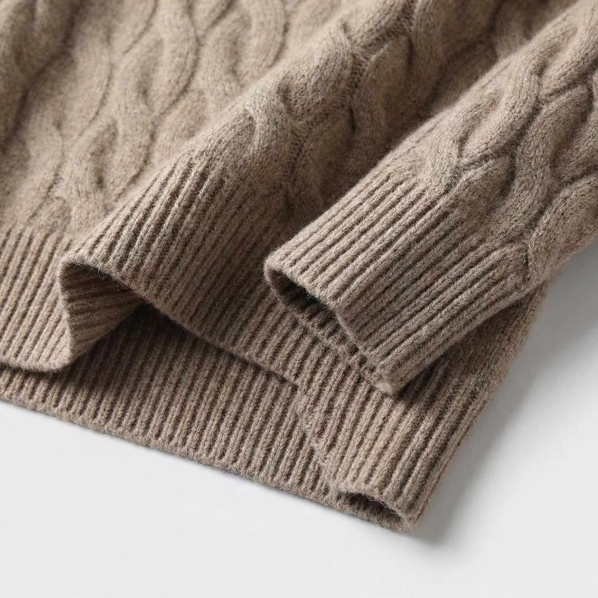 Cable-Knit Wool Sweater - Beige