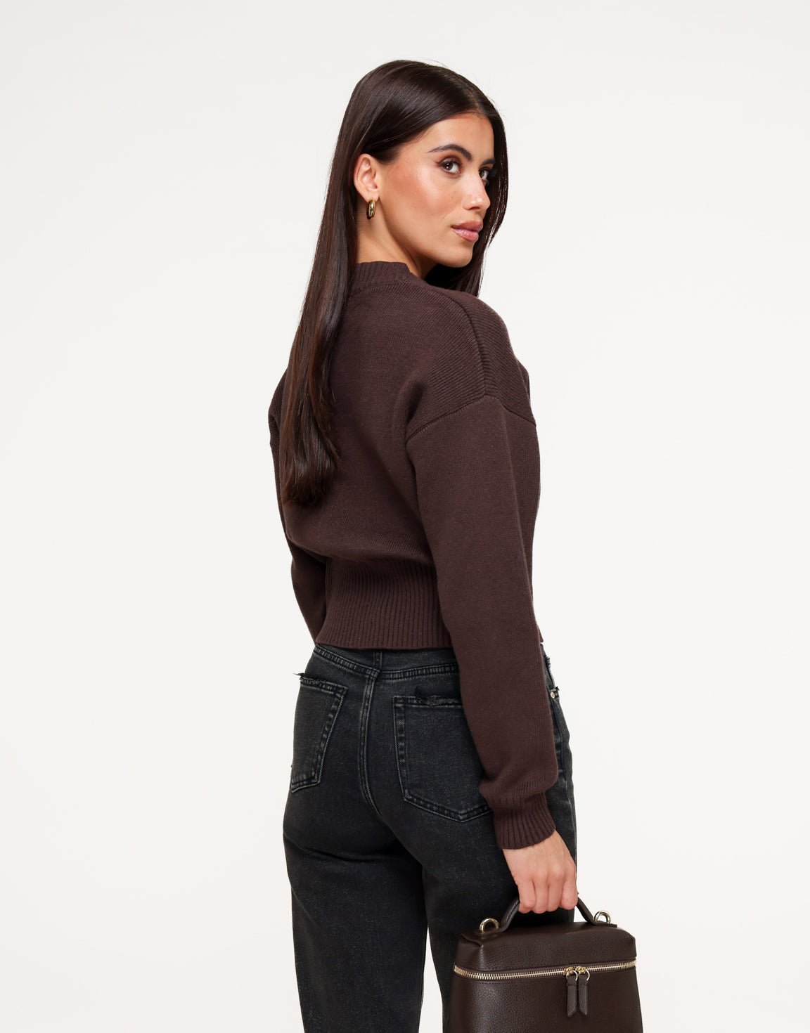 Dark Brown Knitted Zip - Cardigan