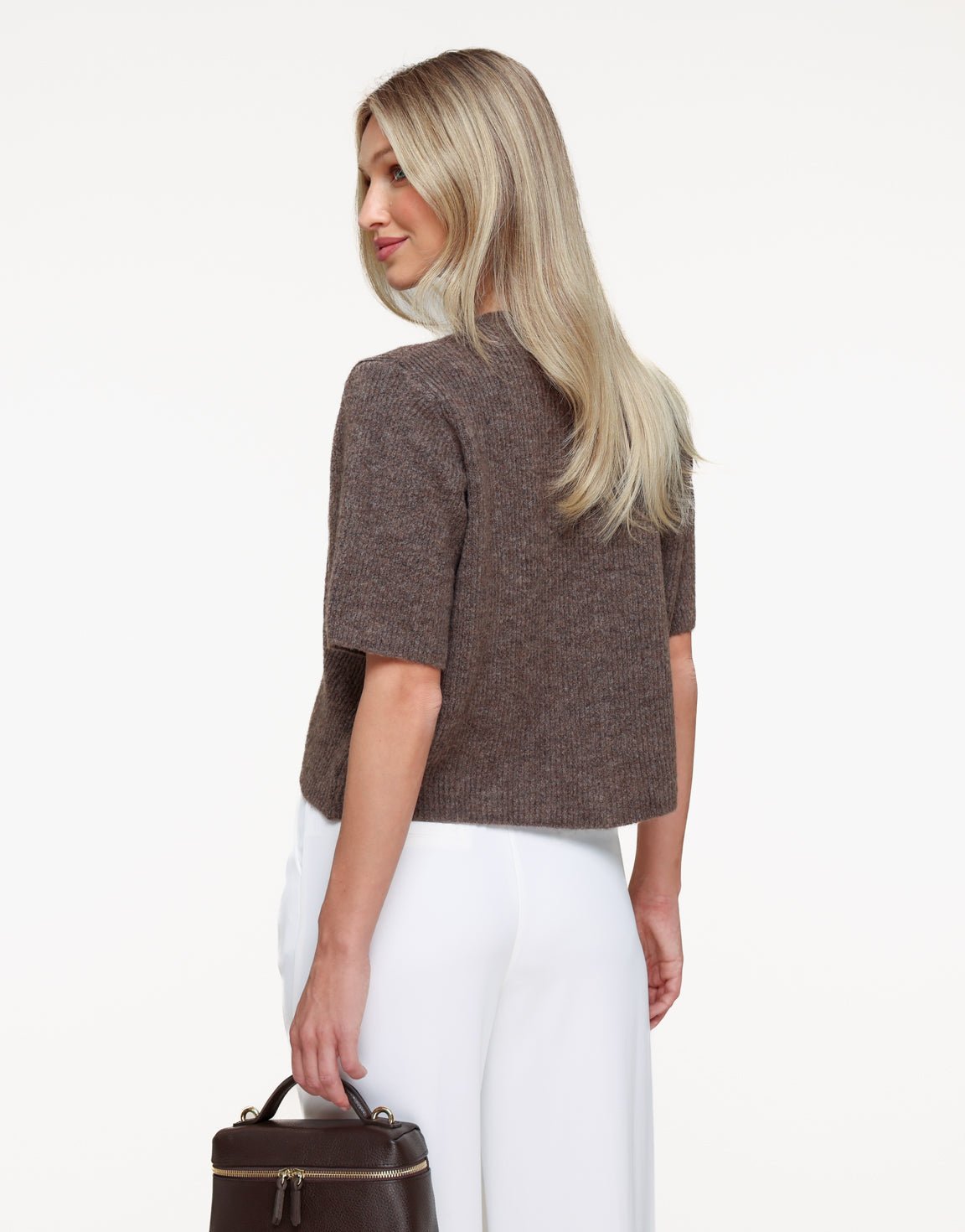 Donkertaupe Knitted 3/4 Sleeves - Cardigan