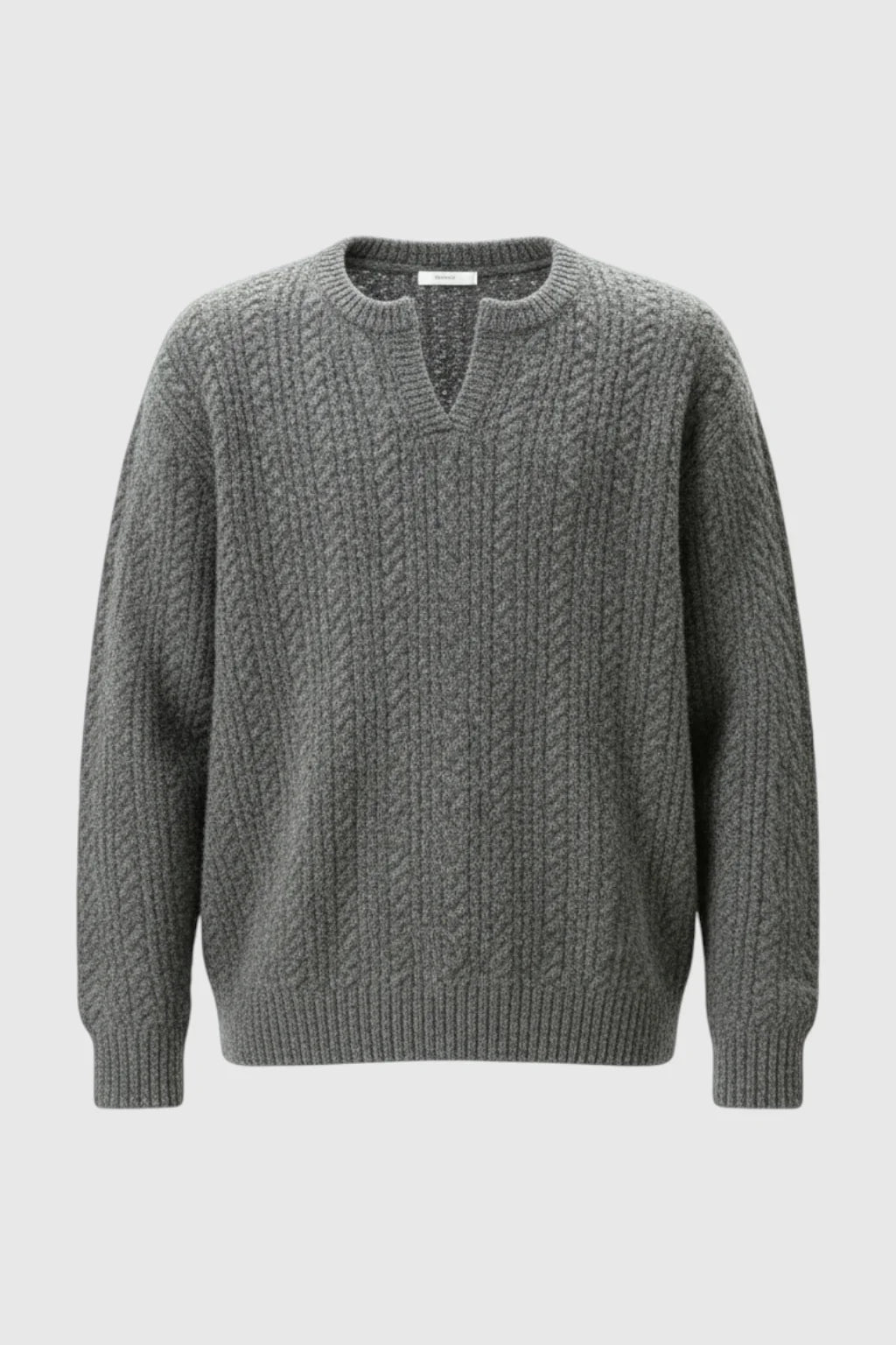 Men's Cable Knit Sweater with Small V-Neck – Taikoo Gray
