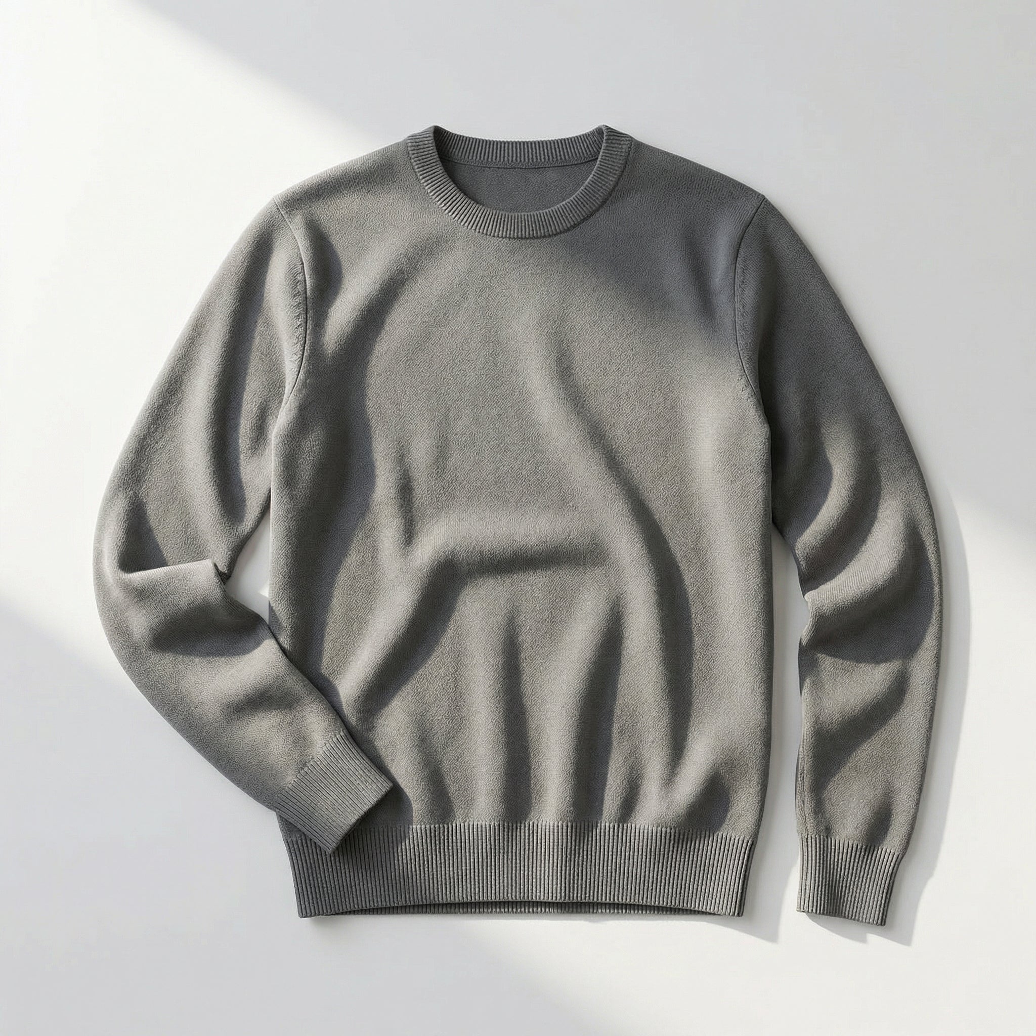 Men's Classic Crew Neck Pullover Sweater – Solid Color, Ribbed Details, Casual Fit – Gray