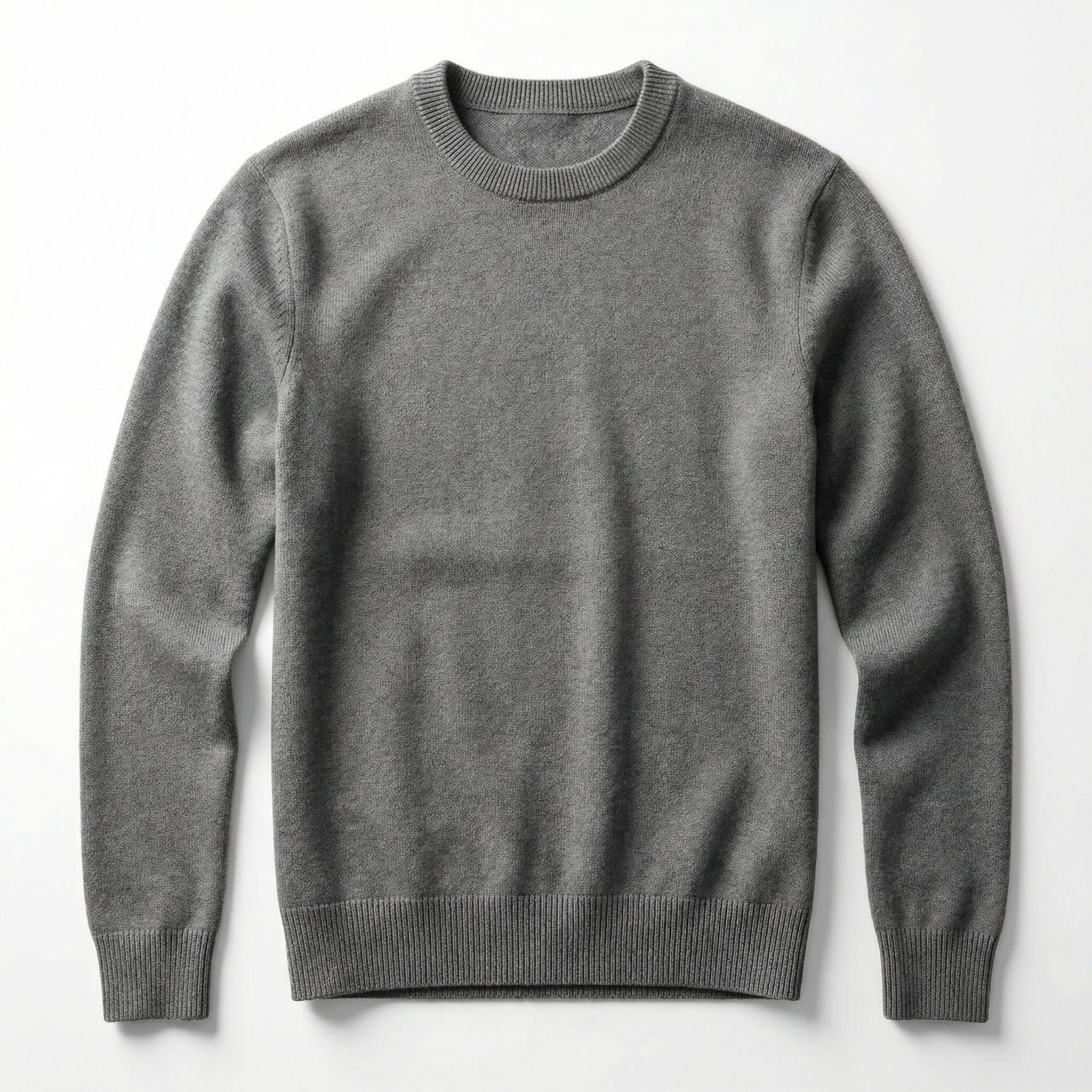 Men's Classic Crew Neck Pullover Sweater – Solid Color, Ribbed Details, Casual Fit – Gray