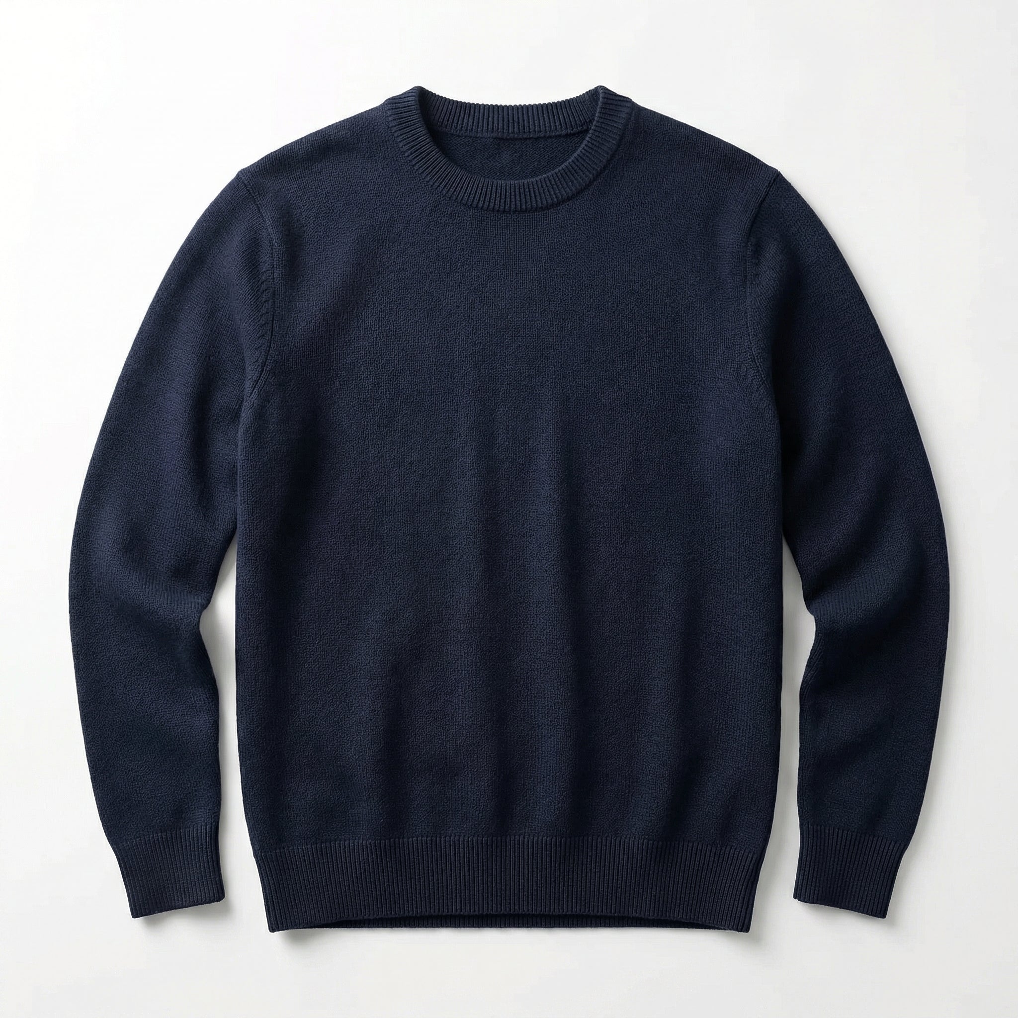 Men's Classic Crew Neck Pullover Sweater – Solid Color, Ribbed Details, Casual Fit – Navy
