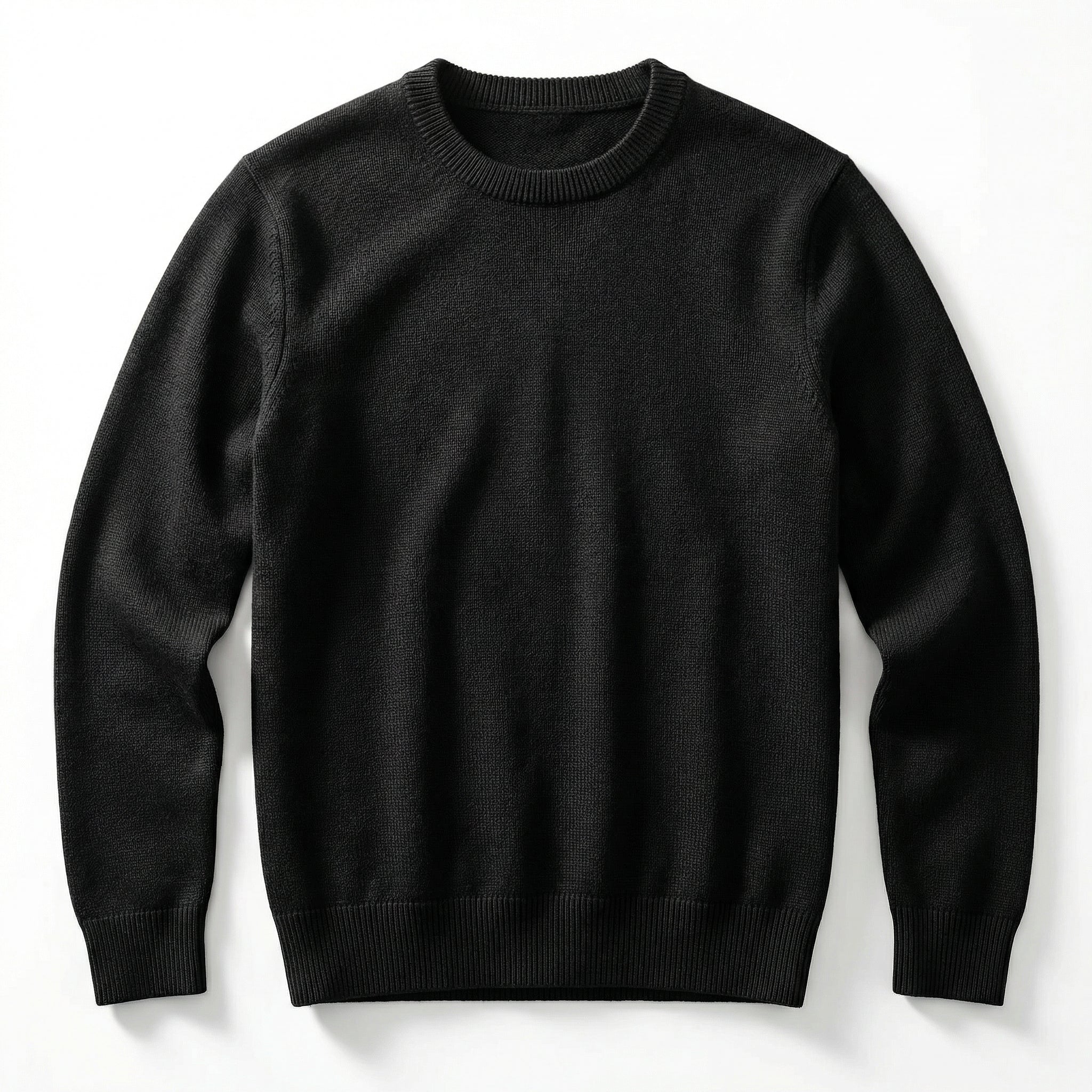 Men's Classic Crew Neck Pullover Sweater – Solid Color, Ribbed Details, Casual Fit – Black