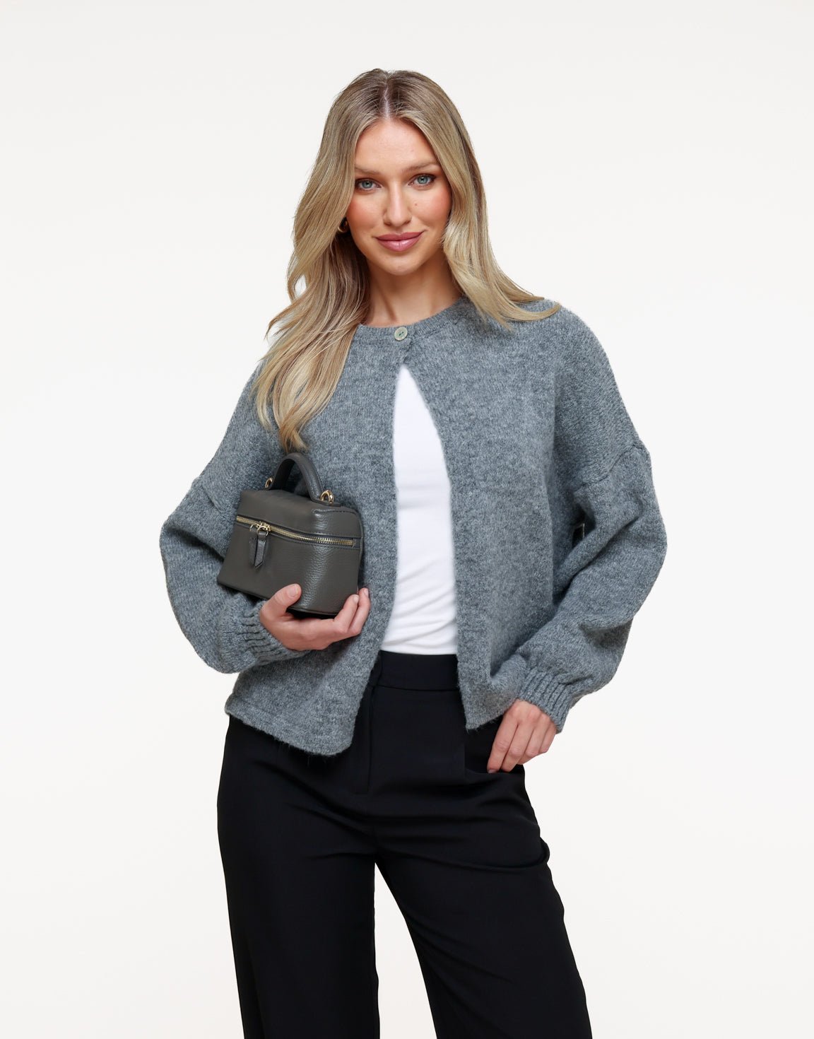 Gray Knitted Button - Cardigan