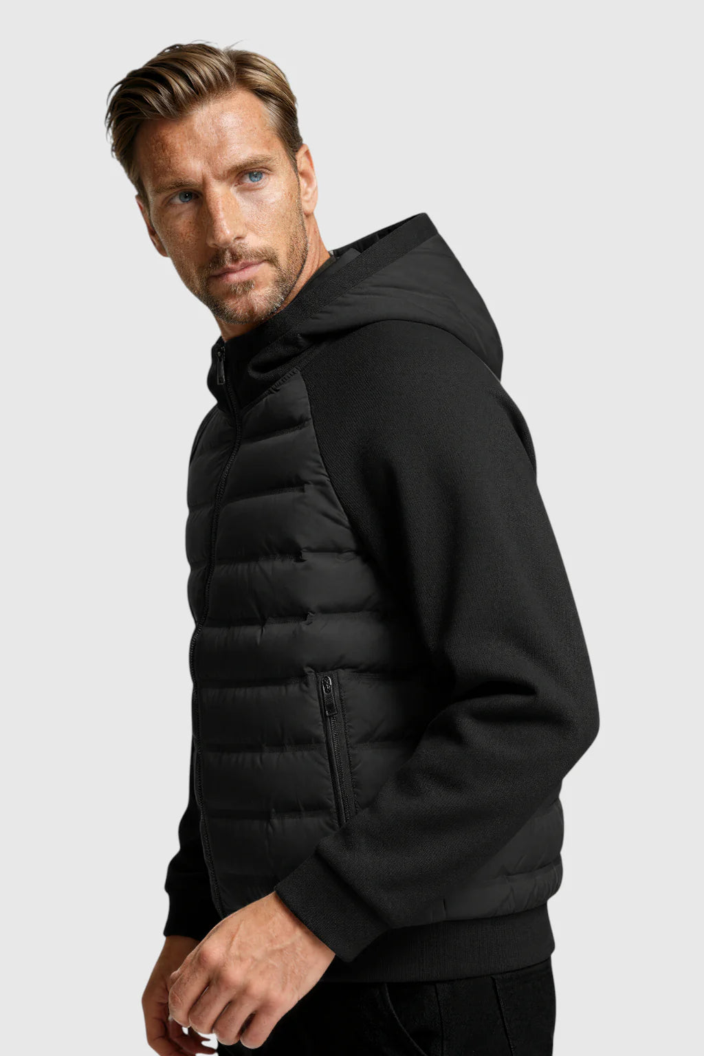 Loose Fit Down Jacket with Hood – Black