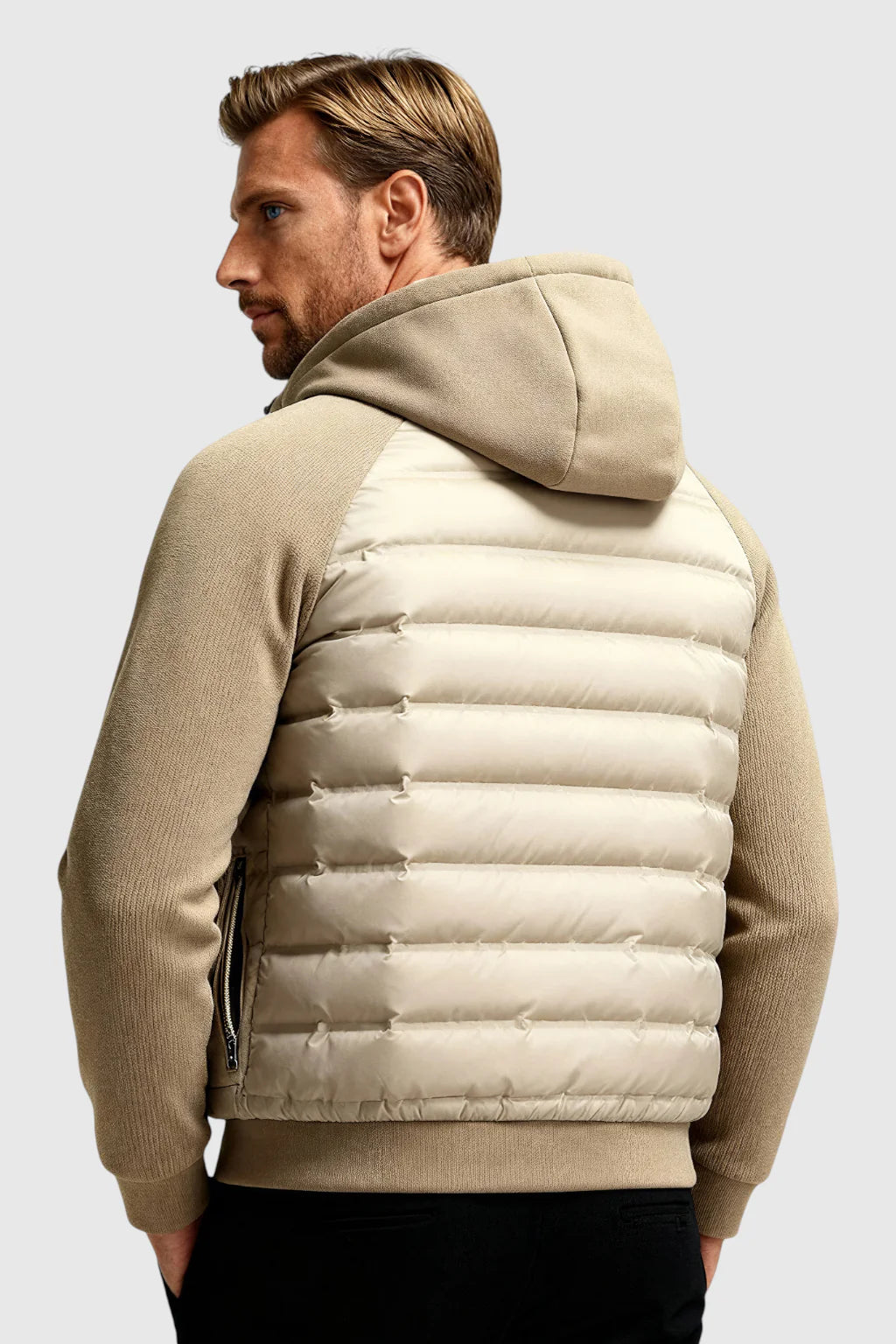 Loose Fit Hooded Jacket with Down – Khaki Beige