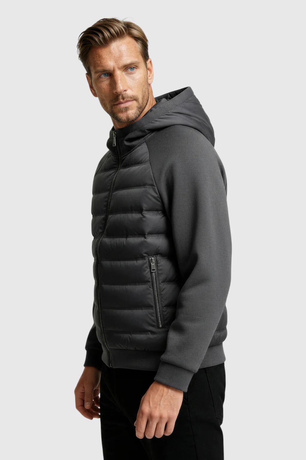 Loose Fit Down Jacket with Hood – Charcoal Grey