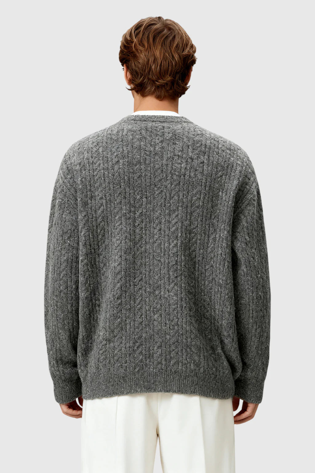 Men's Cable Knit Sweater with Small V-Neck – Taikoo Gray
