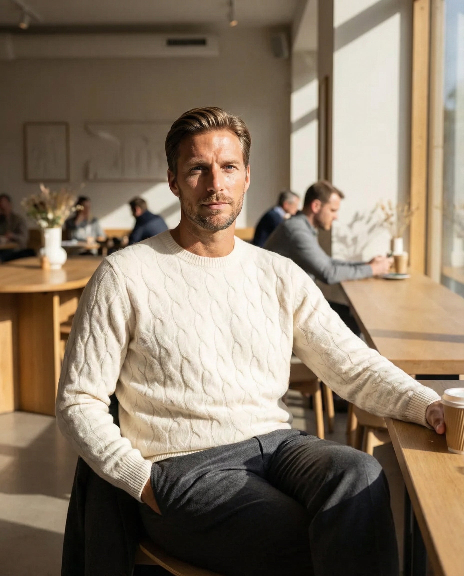 Cable-Knit Wool Crewneck Sweater - White