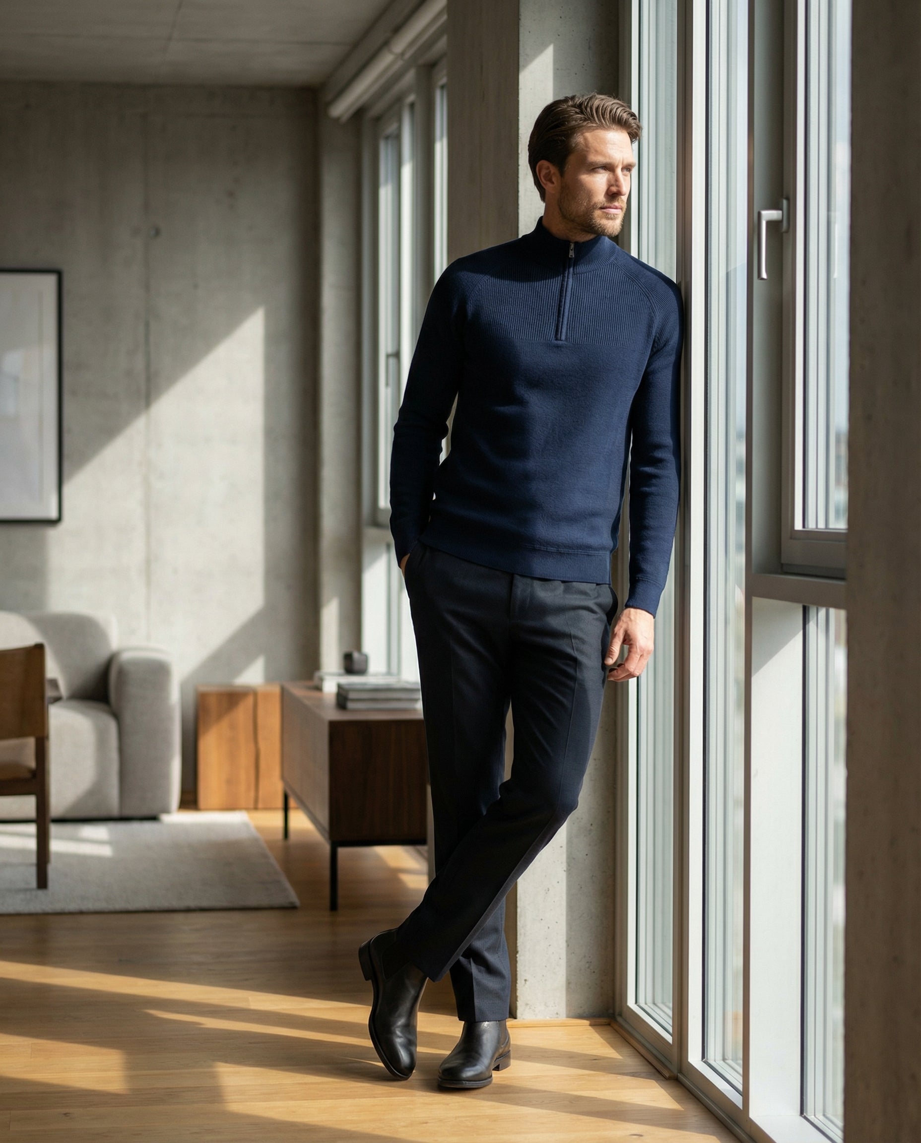 Men's Half-Zip Sweater with Stand Collar – Royal Blue