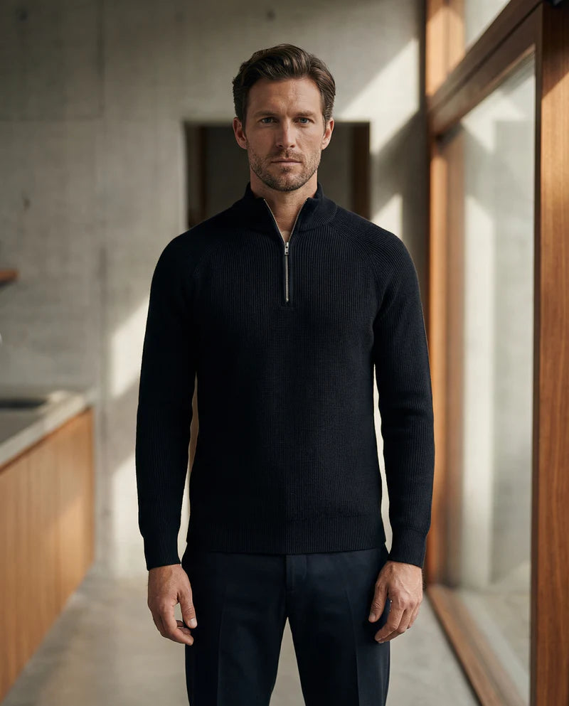Men's Half-Zip Sweater with Stand Collar – Royal Blue