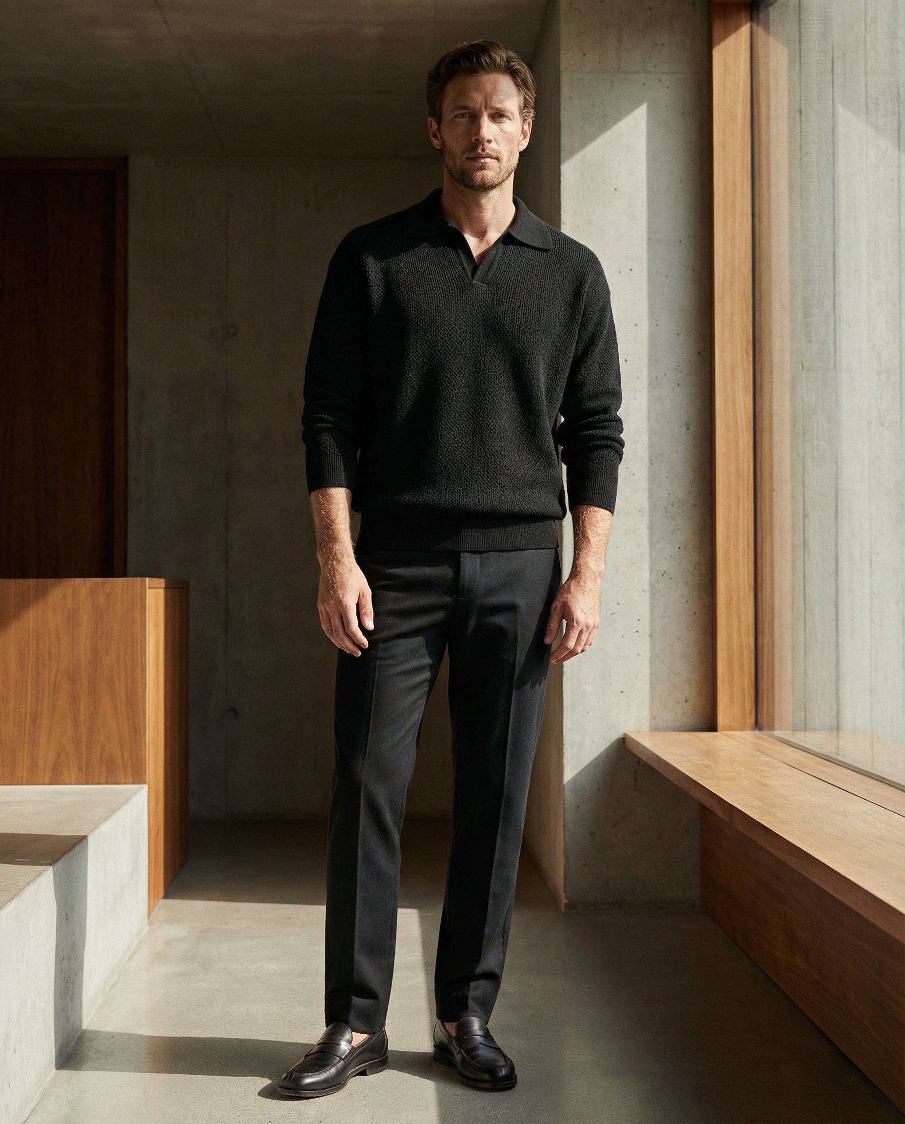 Knitted Shirt with Lapel Collar – Regular Fit Casual Knit Top with men