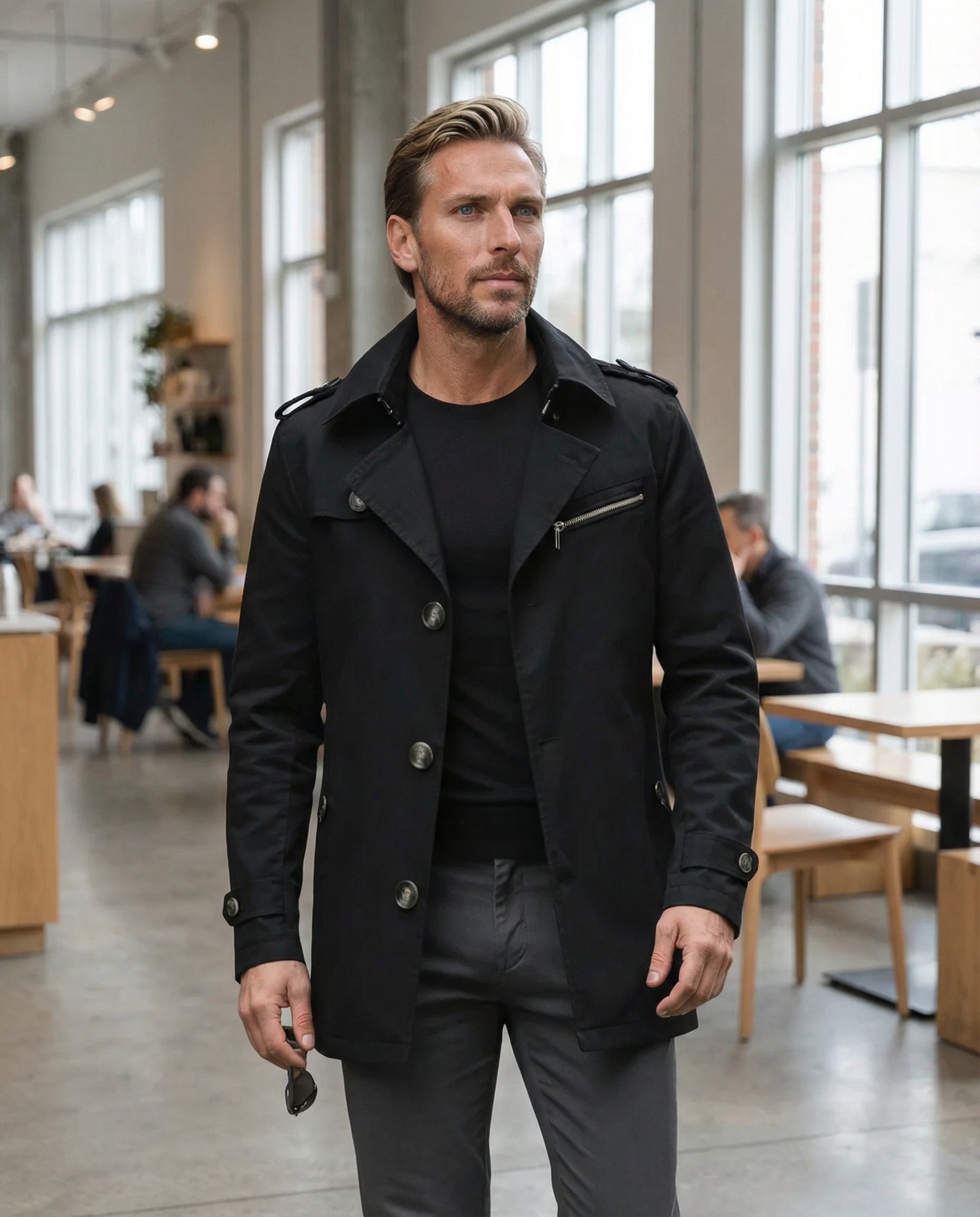 Montclair Tailored Water-Repellent Trench Coat - Black