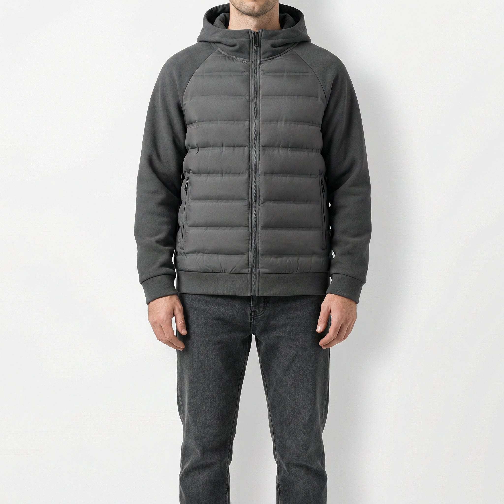 Loose Fit Down Jacket with Hood – Charcoal Grey
