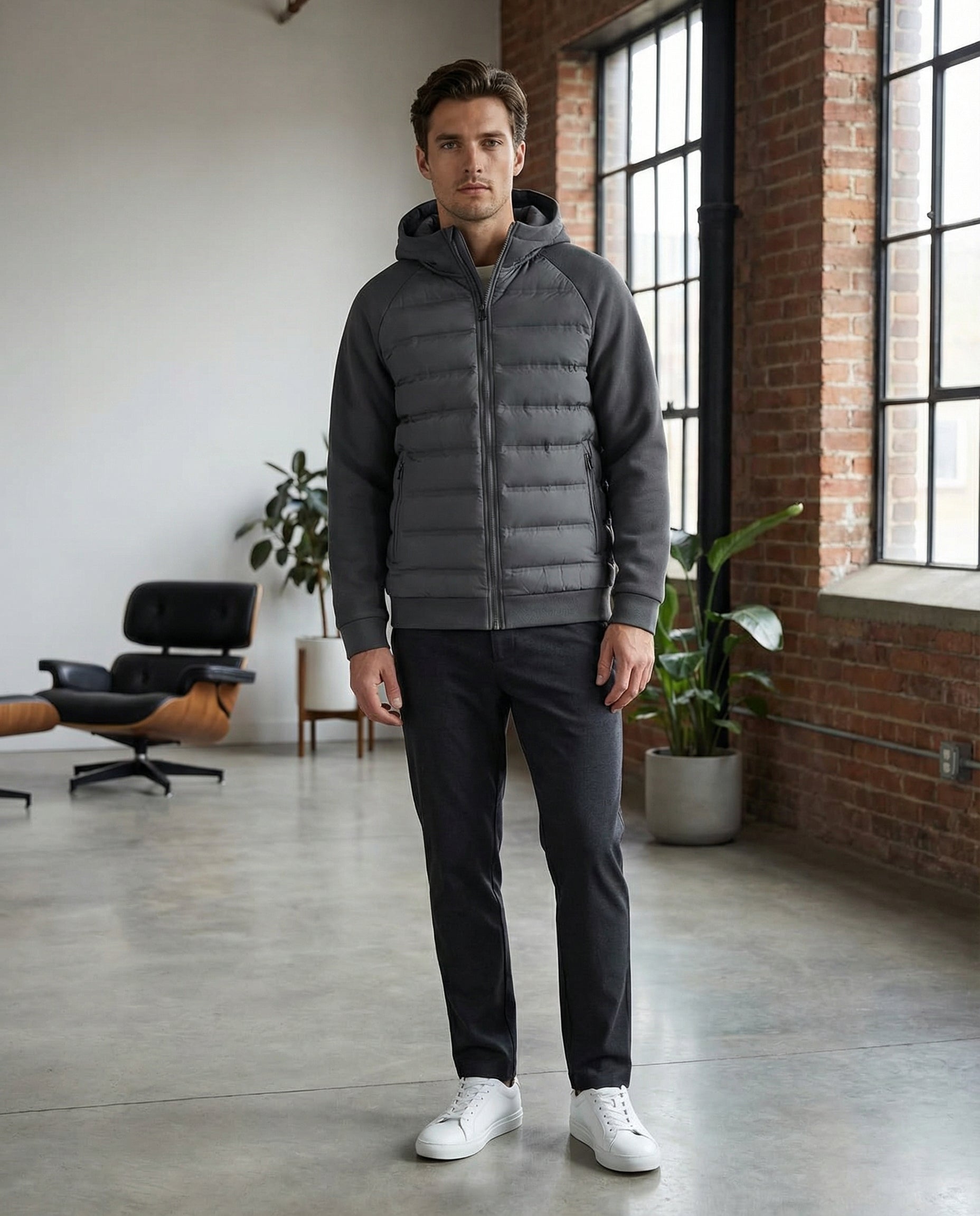 Loose Fit Down Jacket with Hood – Charcoal Grey