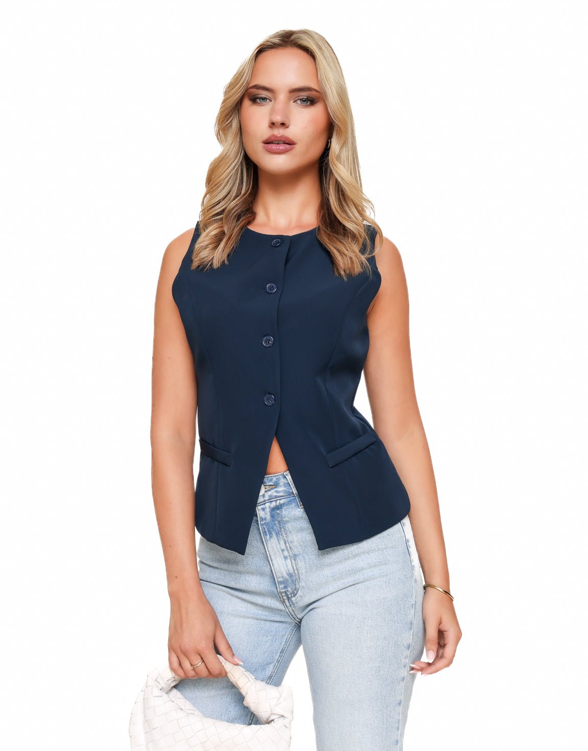 Navy High Button - Gilet
